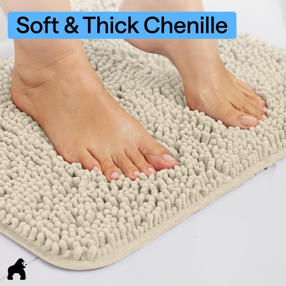 image:imageGORILLA GRIP Bath Rug Mat Thick Soft Absorbent Chenille Quick Dry Microfiber Mats Rubber Backing Machine Washable Shower Floor Rugs Bathroom Bathmat Home Decor Accessories 24x17 GreySand