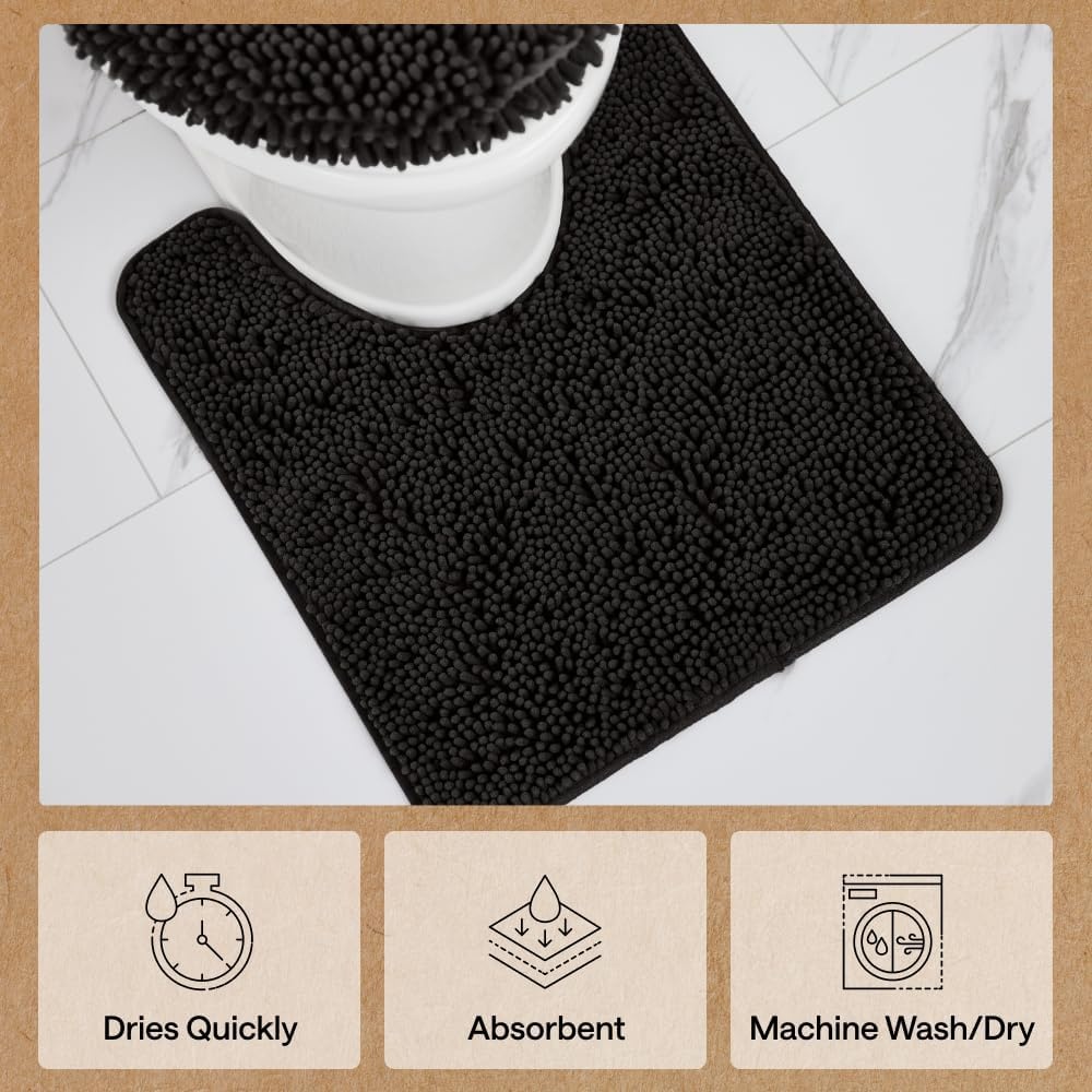 image:imageGORILLA GRIP Bath Rug Mat Thick Soft Absorbent Chenille Quick Dry Microfiber Mats Rubber Backing Machine Washable Shower Floor Rugs Bathroom Bathmat Home Decor Accessories 24x17 GreyBlack