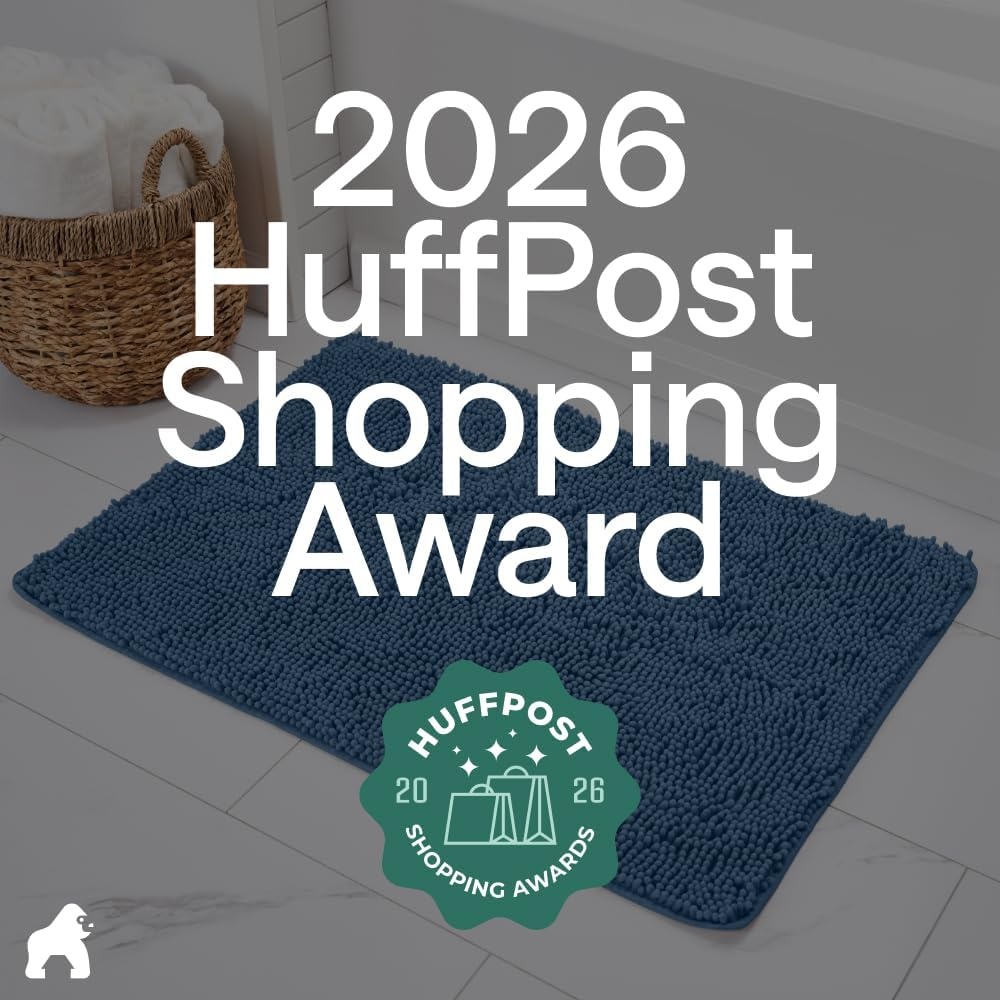 image:imageGORILLA GRIP Bath Rug Mat Thick Soft Absorbent Chenille Quick Dry Microfiber Mats Rubber Backing Machine Washable Shower Floor Rugs Bathroom Bathmat Home Decor Accessories 24x17 GreyBlue