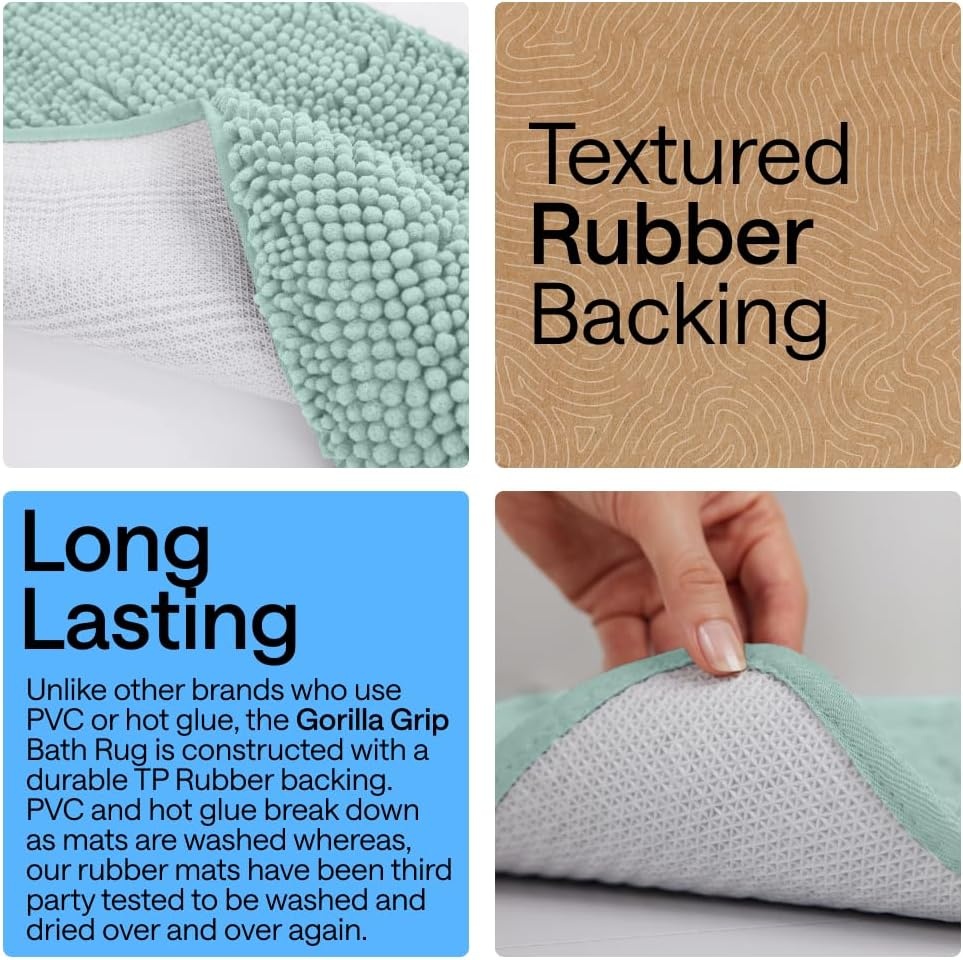 image:imageGORILLA GRIP Bath Rug Mat Thick Soft Absorbent Chenille Quick Dry Microfiber Mats Rubber Backing Machine Washable Shower Floor Rugs Bathroom Bathmat Home Decor Accessories 24x17 GreySeablue