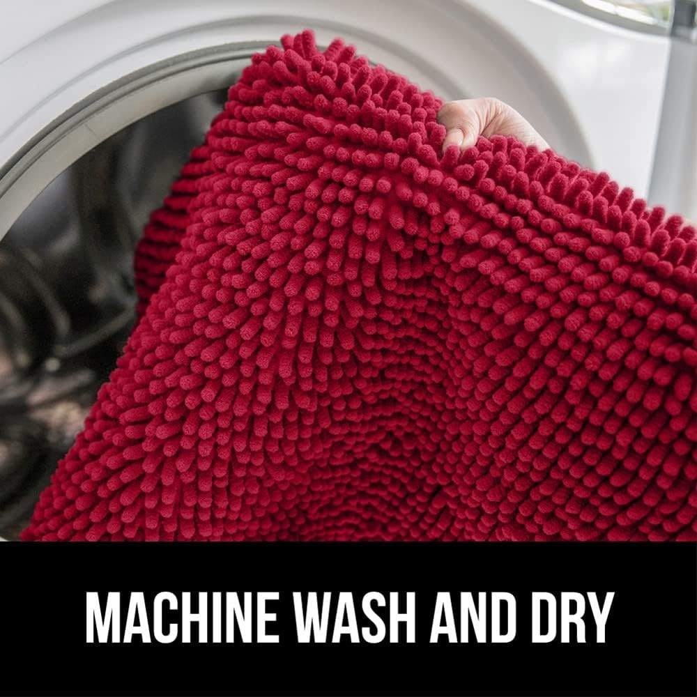 image:imageGORILLA GRIP Bath Rug Mat Thick Soft Absorbent Chenille Quick Dry Microfiber Mats Rubber Backing Machine Washable Shower Floor Rugs Bathroom Bathmat Home Decor Accessories 24x17 GreyRed