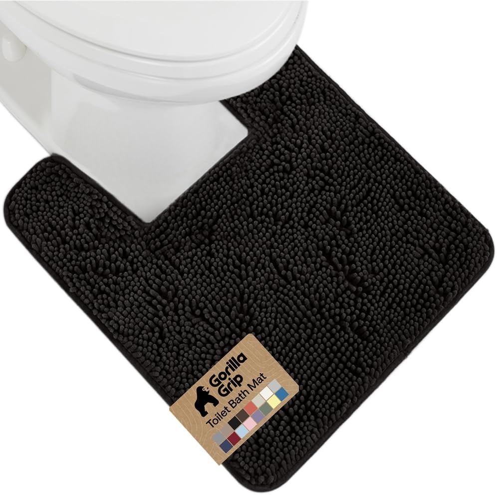 image:imageGORILLA GRIP Bath Rug Mat Thick Soft Absorbent Chenille Quick Dry Microfiber Mats Rubber Backing Machine Washable Shower Floor Rugs Bathroom Bathmat Home Decor Accessories 24x17 GreyBlack