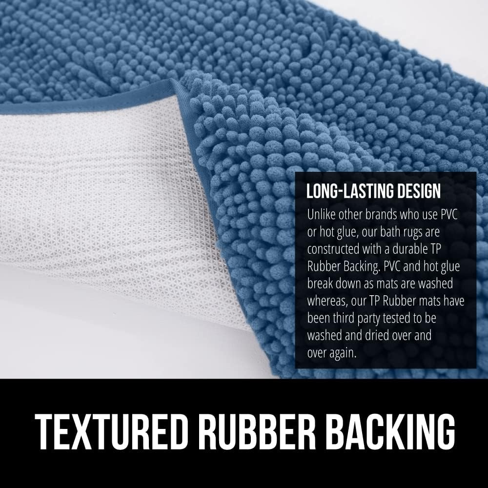image:imageGORILLA GRIP Bath Rug Mat Thick Soft Absorbent Chenille Quick Dry Microfiber Mats Rubber Backing Machine Washable Shower Floor Rugs Bathroom Bathmat Home Decor Accessories 24x17 GreyBlue