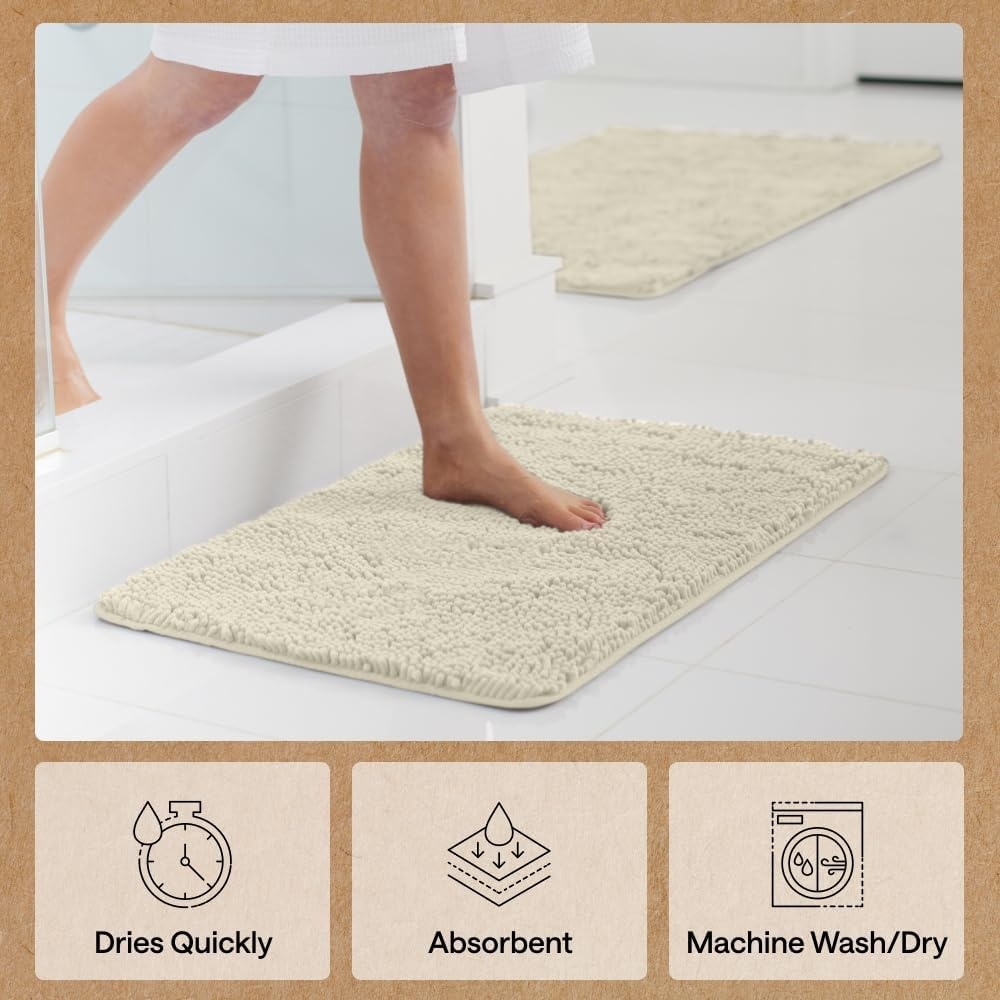 image:imageGORILLA GRIP Bath Rug Mat Thick Soft Absorbent Chenille Quick Dry Microfiber Mats Rubber Backing Machine Washable Shower Floor Rugs Bathroom Bathmat Home Decor Accessories 24x17 GreyDusty Cloud