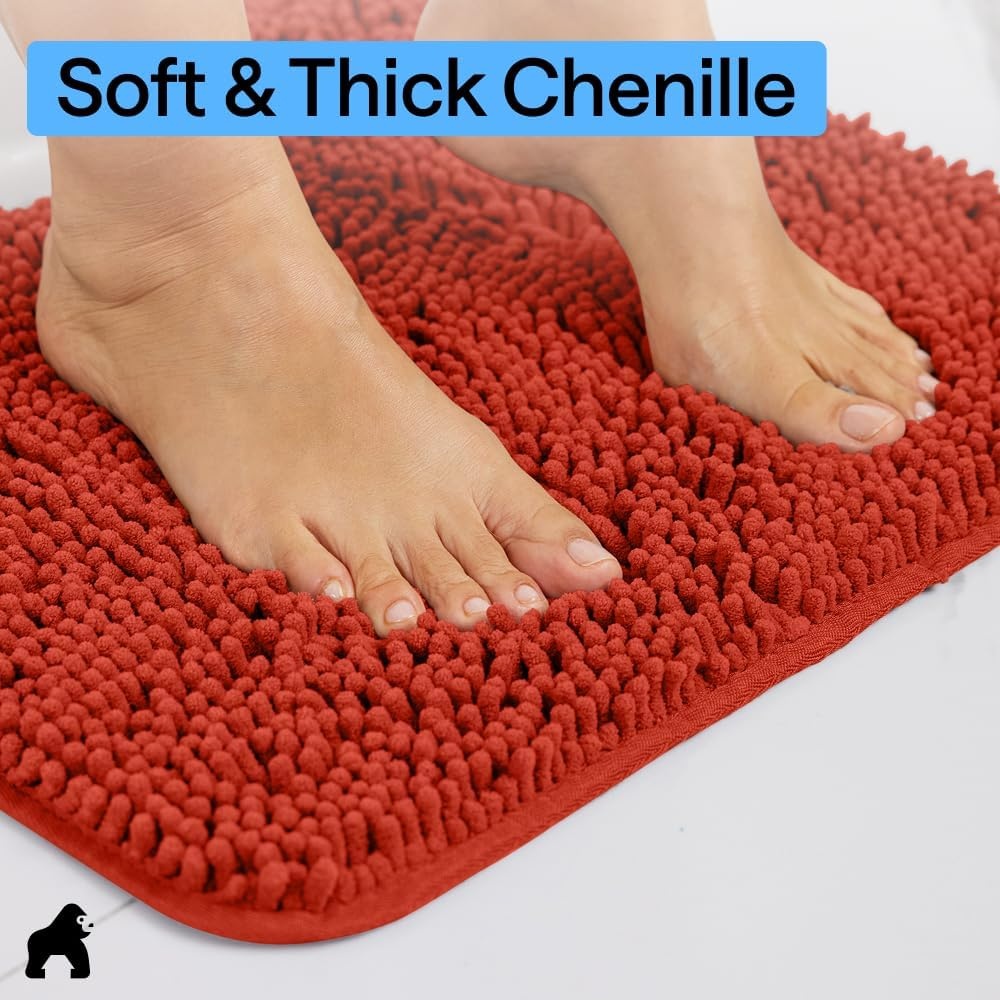 image:imageGORILLA GRIP Bath Rug Mat Thick Soft Absorbent Chenille Quick Dry Microfiber Mats Rubber Backing Machine Washable Shower Floor Rugs Bathroom Bathmat Home Decor Accessories 24x17 GreySunset Orange