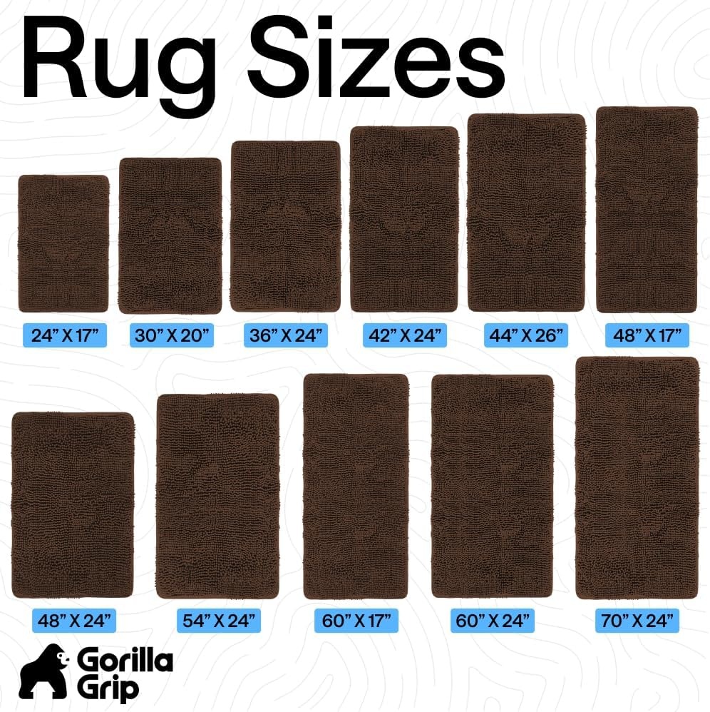 image:imageGORILLA GRIP Bath Rug Mat Thick Soft Absorbent Chenille Quick Dry Microfiber Mats Rubber Backing Machine Washable Shower Floor Rugs Bathroom Bathmat Home Decor Accessories 24x17 GreyBrown