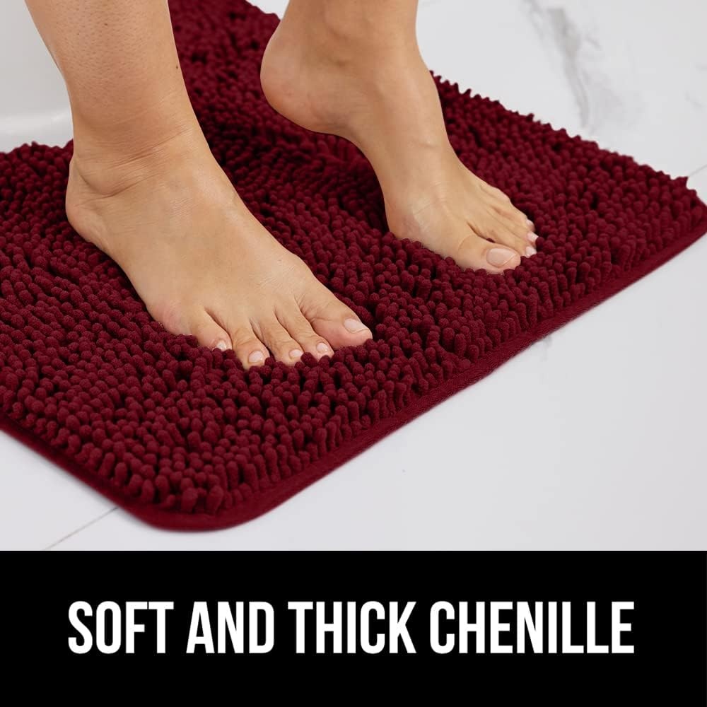 image:imageGORILLA GRIP Bath Rug Mat Thick Soft Absorbent Chenille Quick Dry Microfiber Mats Rubber Backing Machine Washable Shower Floor Rugs Bathroom Bathmat Home Decor Accessories 24x17 GreyBurgundy