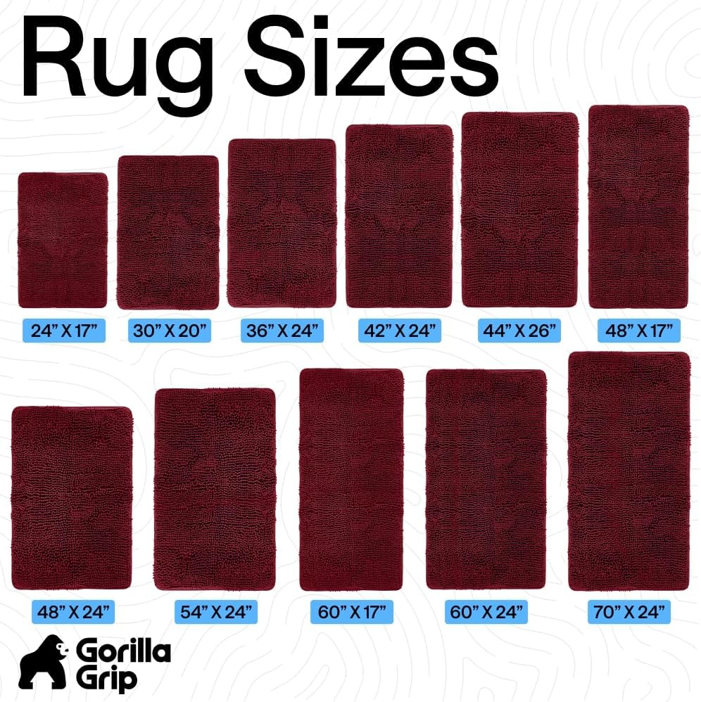 image:imageGORILLA GRIP Bath Rug Mat Thick Soft Absorbent Chenille Quick Dry Microfiber Mats Rubber Backing Machine Washable Shower Floor Rugs Bathroom Bathmat Home Decor Accessories 24x17 GreyBurgundy