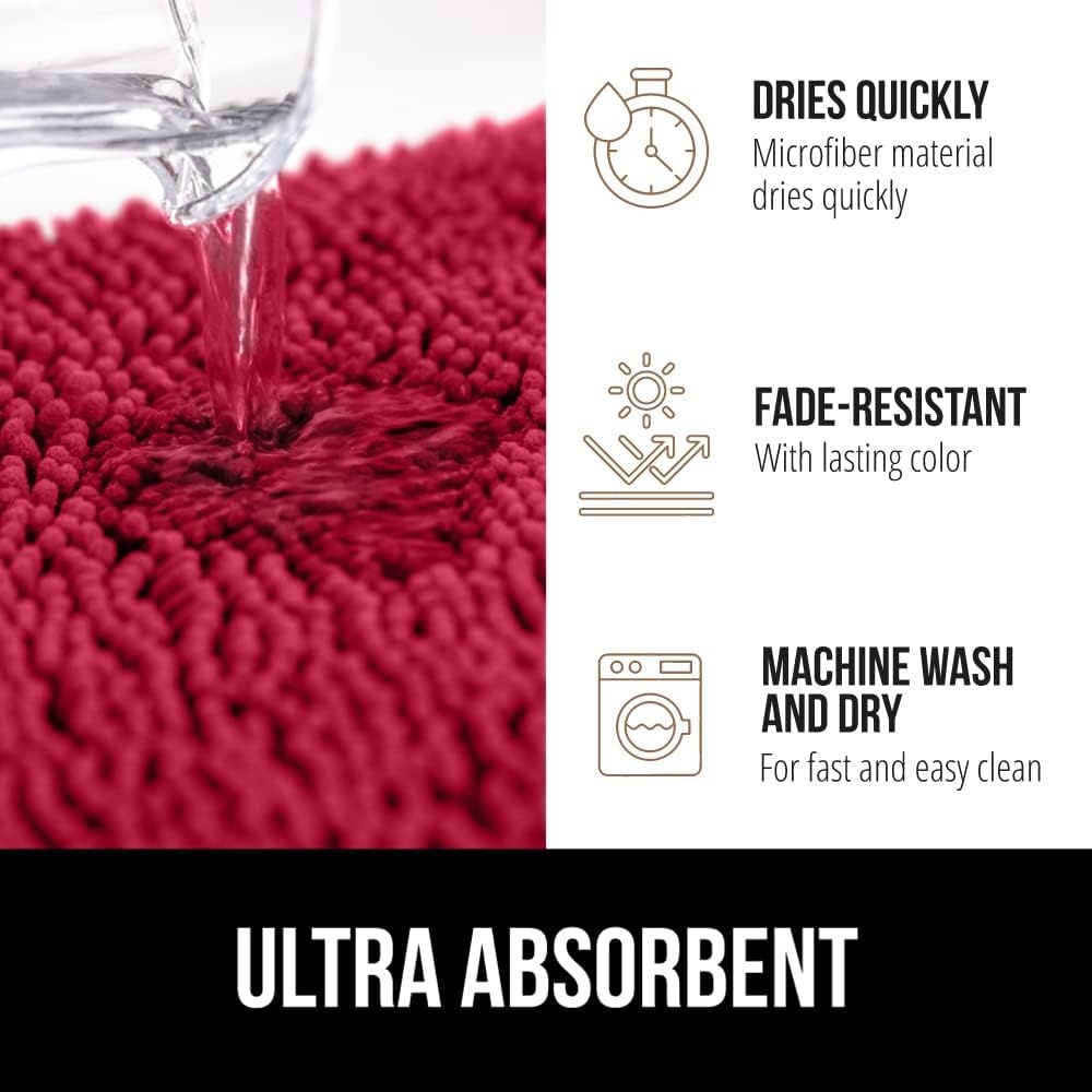image:imageGORILLA GRIP Bath Rug Mat Thick Soft Absorbent Chenille Quick Dry Microfiber Mats Rubber Backing Machine Washable Shower Floor Rugs Bathroom Bathmat Home Decor Accessories 24x17 GreyRed
