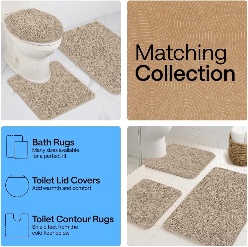 image:imageGORILLA GRIP Bath Rug Mat Thick Soft Absorbent Chenille Quick Dry Microfiber Mats Rubber Backing Machine Washable Shower Floor Rugs Bathroom Bathmat Home Decor Accessories 24x17 GreyGray Beige