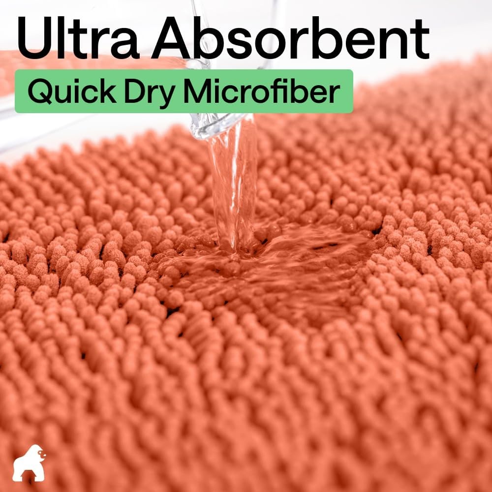 image:imageGORILLA GRIP Bath Rug Mat Thick Soft Absorbent Chenille Quick Dry Microfiber Mats Rubber Backing Machine Washable Shower Floor Rugs Bathroom Bathmat Home Decor Accessories 24x17 GreyCoral