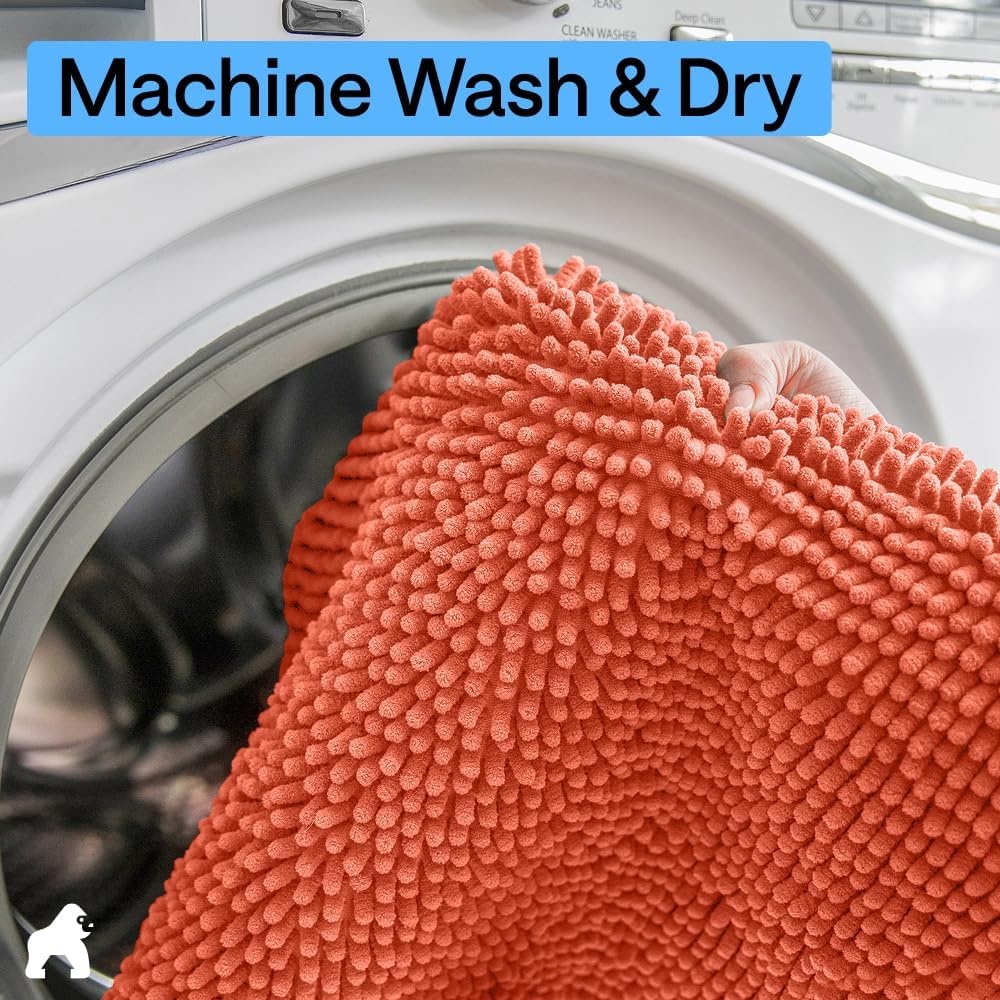 image:imageGORILLA GRIP Bath Rug Mat Thick Soft Absorbent Chenille Quick Dry Microfiber Mats Rubber Backing Machine Washable Shower Floor Rugs Bathroom Bathmat Home Decor Accessories 24x17 GreyCoral