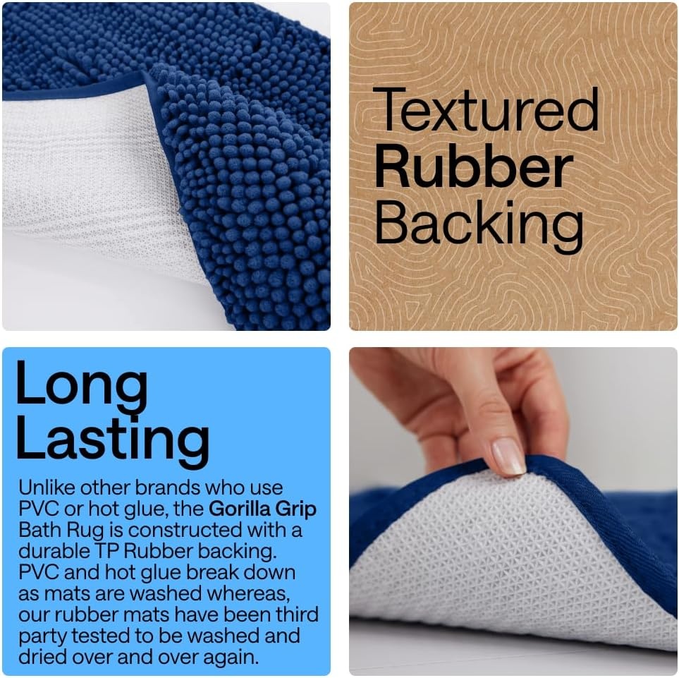 image:imageGORILLA GRIP Bath Rug Mat Thick Soft Absorbent Chenille Quick Dry Microfiber Mats Rubber Backing Machine Washable Shower Floor Rugs Bathroom Bathmat Home Decor Accessories 24x17 GreyRoyal Blue