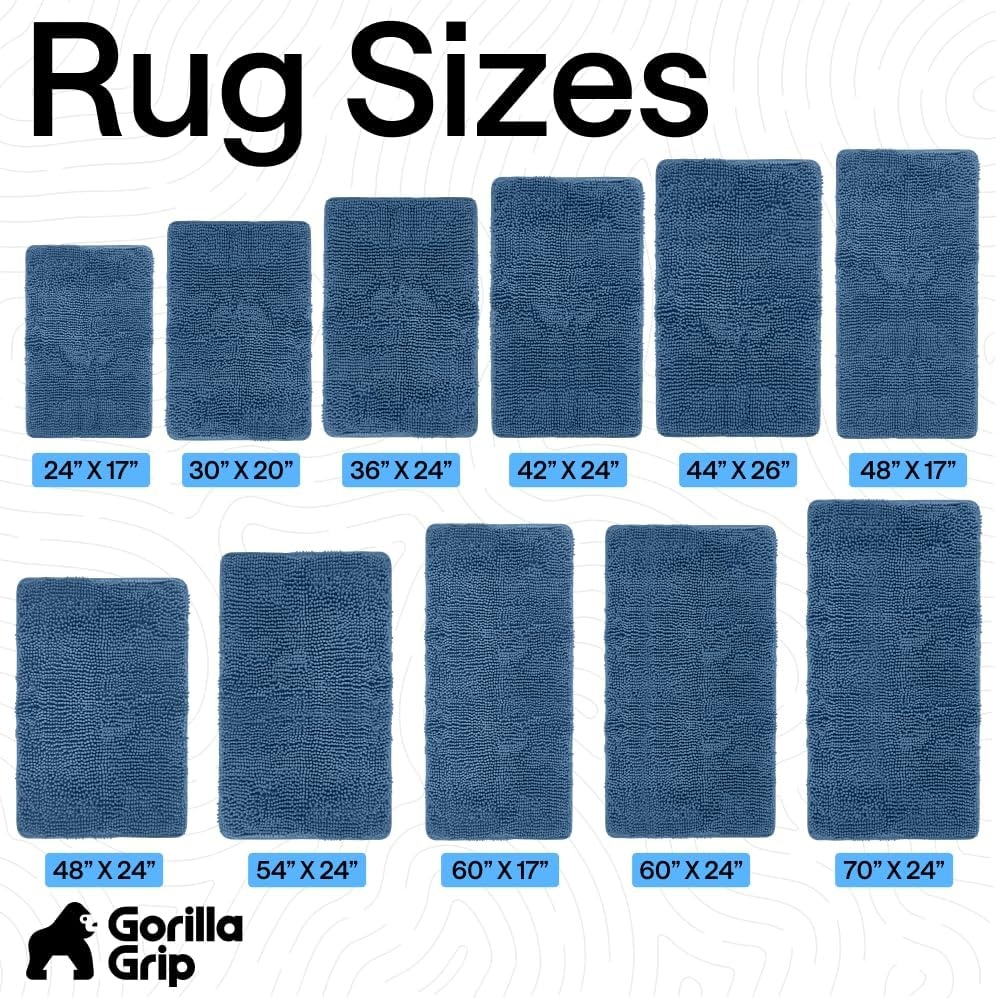 image:imageGORILLA GRIP Bath Rug Mat Thick Soft Absorbent Chenille Quick Dry Microfiber Mats Rubber Backing Machine Washable Shower Floor Rugs Bathroom Bathmat Home Decor Accessories 24x17 GreyBlue