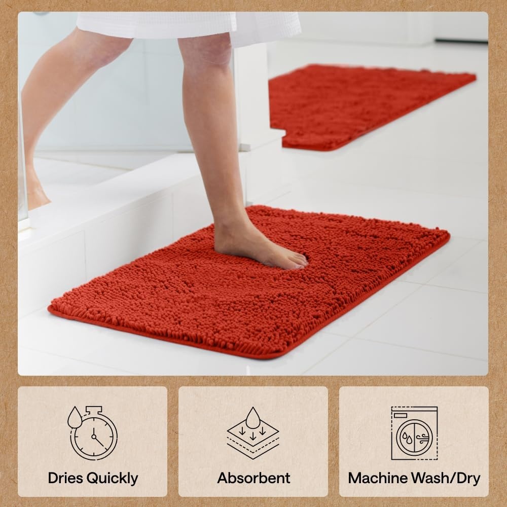 image:imageGORILLA GRIP Bath Rug Mat Thick Soft Absorbent Chenille Quick Dry Microfiber Mats Rubber Backing Machine Washable Shower Floor Rugs Bathroom Bathmat Home Decor Accessories 24x17 GreySunset Orange