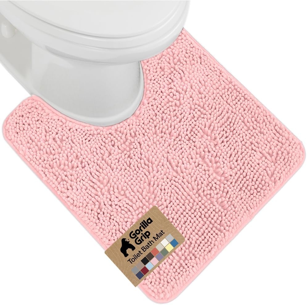 image:imageGORILLA GRIP Bath Rug Mat Thick Soft Absorbent Chenille Quick Dry Microfiber Mats Rubber Backing Machine Washable Shower Floor Rugs Bathroom Bathmat Home Decor Accessories 24x17 GreyLight Pink