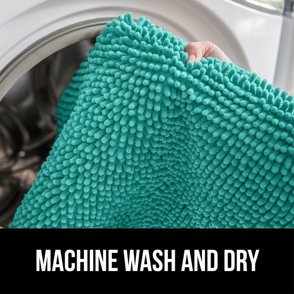 image:imageGORILLA GRIP Bath Rug Mat Thick Soft Absorbent Chenille Quick Dry Microfiber Mats Rubber Backing Machine Washable Shower Floor Rugs Bathroom Bathmat Home Decor Accessories 24x17 GreyTurquoise