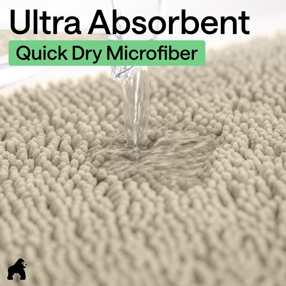 image:imageGORILLA GRIP Bath Rug Mat Thick Soft Absorbent Chenille Quick Dry Microfiber Mats Rubber Backing Machine Washable Shower Floor Rugs Bathroom Bathmat Home Decor Accessories 24x17 GreySand
