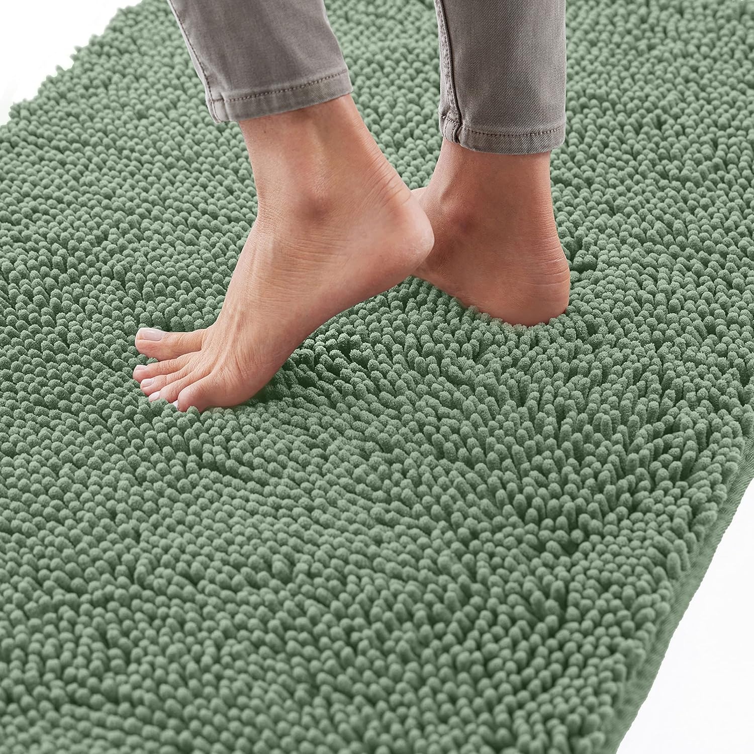 image:imageGORILLA GRIP Bath Rug Mat Thick Soft Absorbent Chenille Quick Dry Microfiber Mats Rubber Backing Machine Washable Shower Floor Rugs Bathroom Bathmat Home Decor Accessories 24x17 GreySage