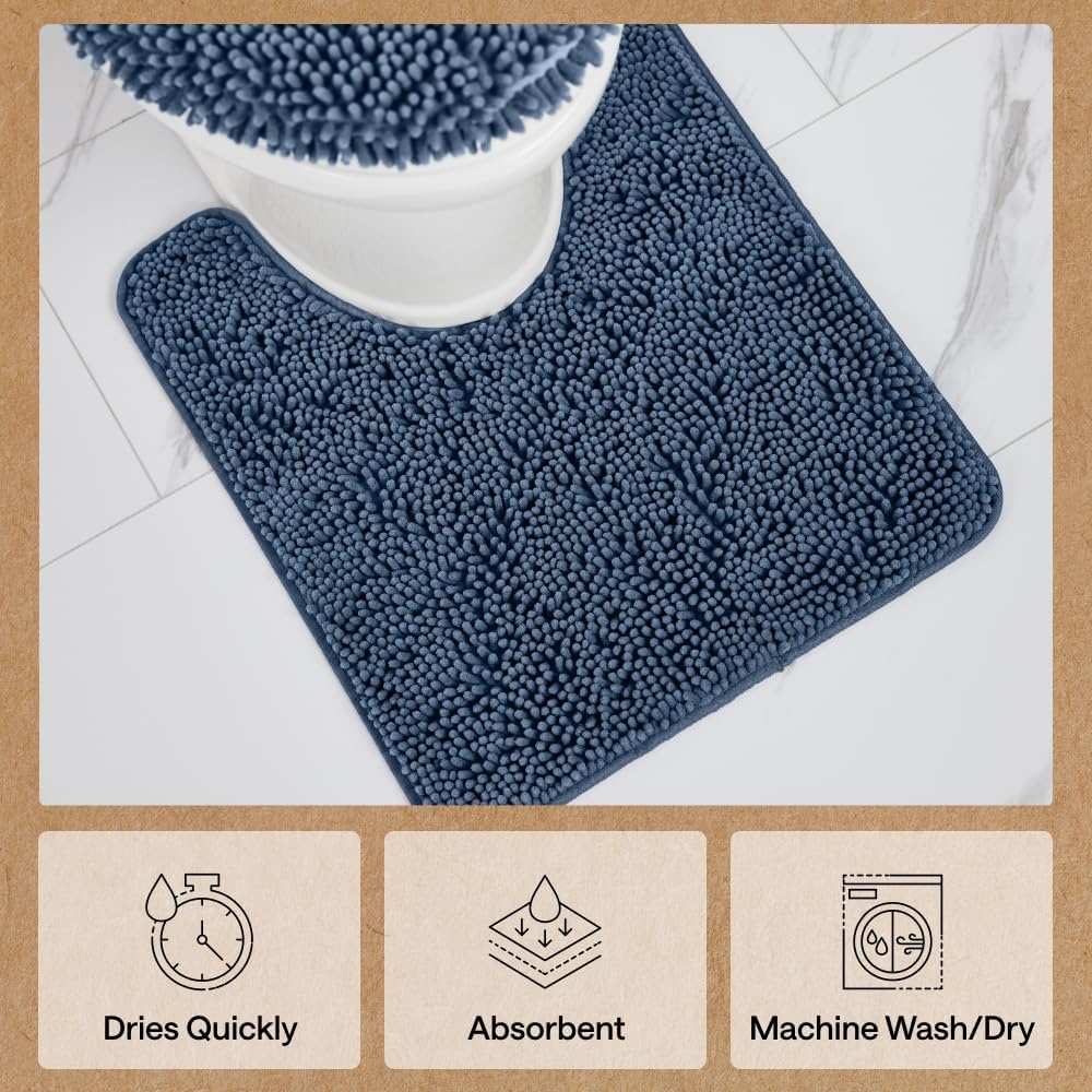 image:imageGORILLA GRIP Bath Rug Mat Thick Soft Absorbent Chenille Quick Dry Microfiber Mats Rubber Backing Machine Washable Shower Floor Rugs Bathroom Bathmat Home Decor Accessories 24x17 GreyNavy