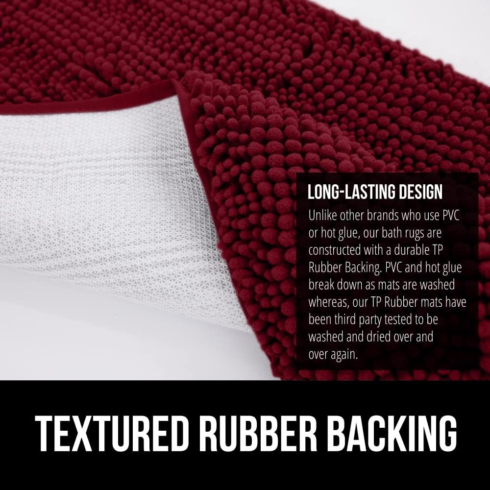 image:imageGORILLA GRIP Bath Rug Mat Thick Soft Absorbent Chenille Quick Dry Microfiber Mats Rubber Backing Machine Washable Shower Floor Rugs Bathroom Bathmat Home Decor Accessories 24x17 GreyBurgundy