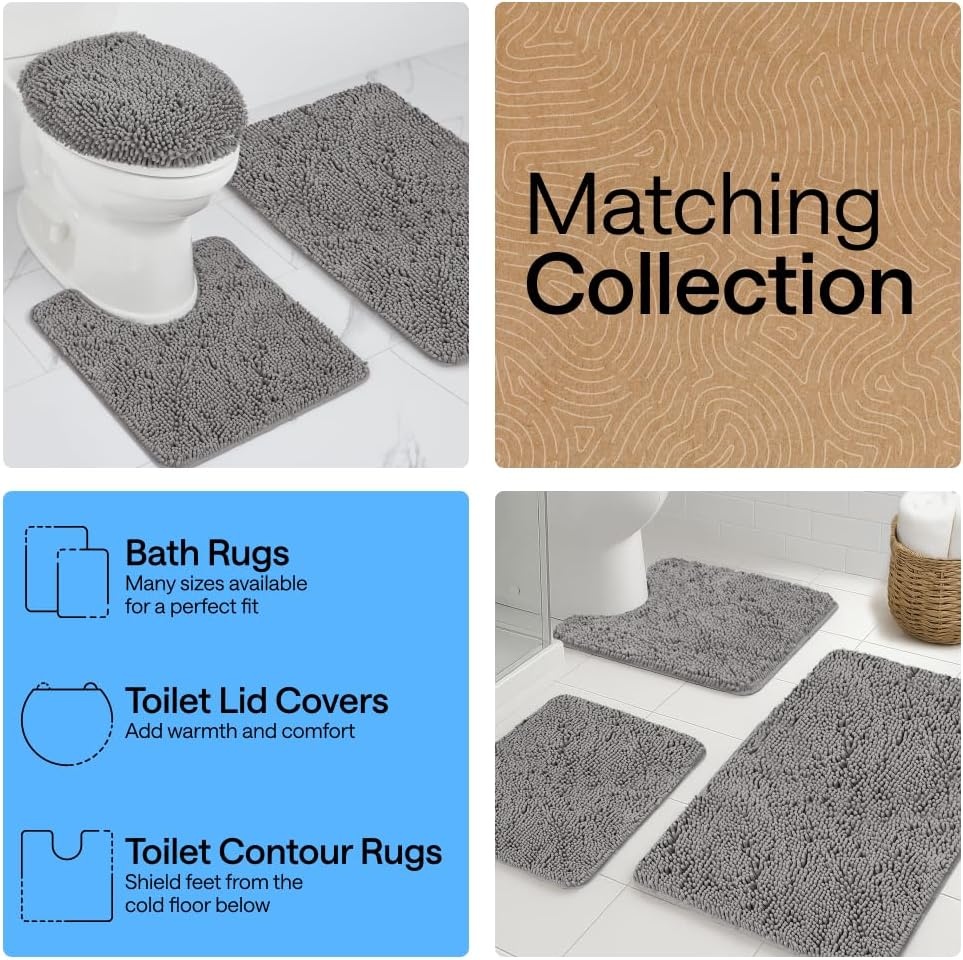 image:imageGORILLA GRIP Bath Rug Mat Thick Soft Absorbent Chenille Quick Dry Microfiber Mats Rubber Backing Machine Washable Shower Floor Rugs Bathroom Bathmat Home Decor Accessories 24x17 GreyGrey