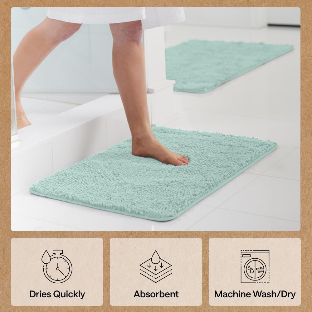 image:imageGORILLA GRIP Bath Rug Mat Thick Soft Absorbent Chenille Quick Dry Microfiber Mats Rubber Backing Machine Washable Shower Floor Rugs Bathroom Bathmat Home Decor Accessories 24x17 GreySeablue