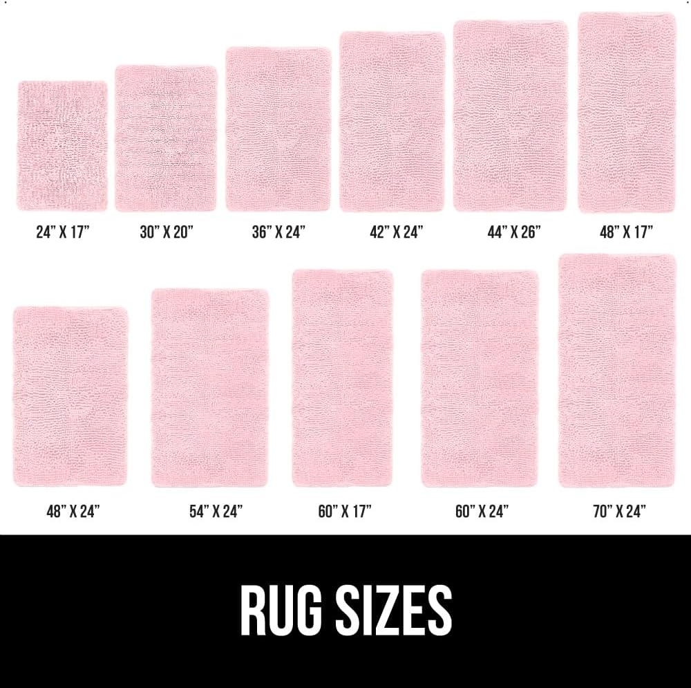 image:imageGORILLA GRIP Bath Rug Mat Thick Soft Absorbent Chenille Quick Dry Microfiber Mats Rubber Backing Machine Washable Shower Floor Rugs Bathroom Bathmat Home Decor Accessories 24x17 GreyLight Pink