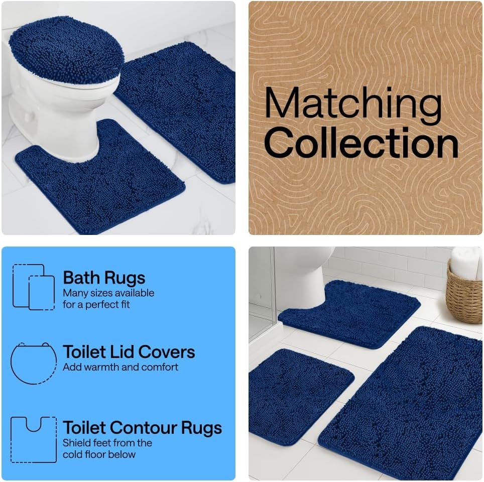 image:imageGORILLA GRIP Bath Rug Mat Thick Soft Absorbent Chenille Quick Dry Microfiber Mats Rubber Backing Machine Washable Shower Floor Rugs Bathroom Bathmat Home Decor Accessories 24x17 GreyRoyal Blue