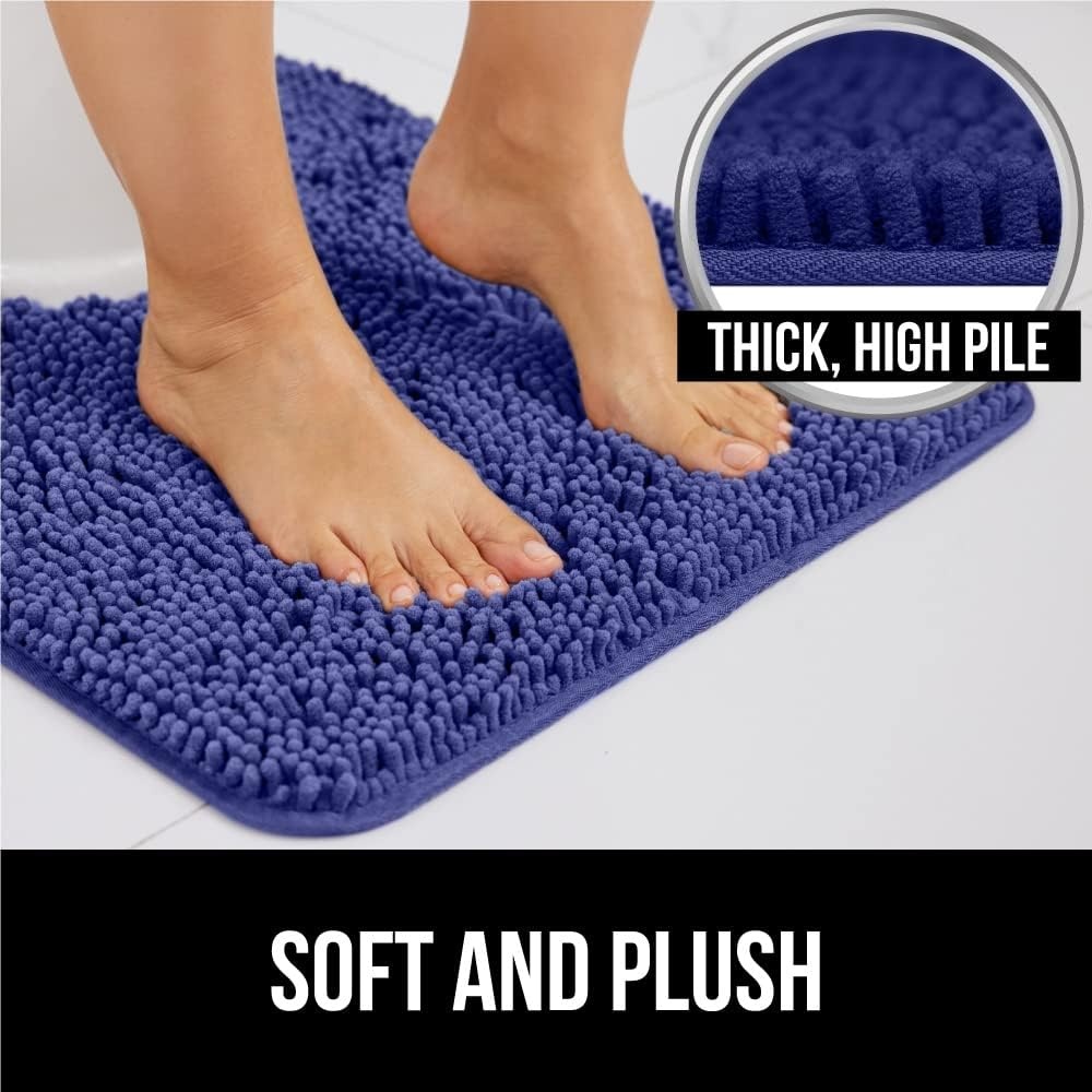 image:imageGORILLA GRIP Bath Rug Mat Thick Soft Absorbent Chenille Quick Dry Microfiber Mats Rubber Backing Machine Washable Shower Floor Rugs Bathroom Bathmat Home Decor Accessories 24x17 GreyRoyal Blue