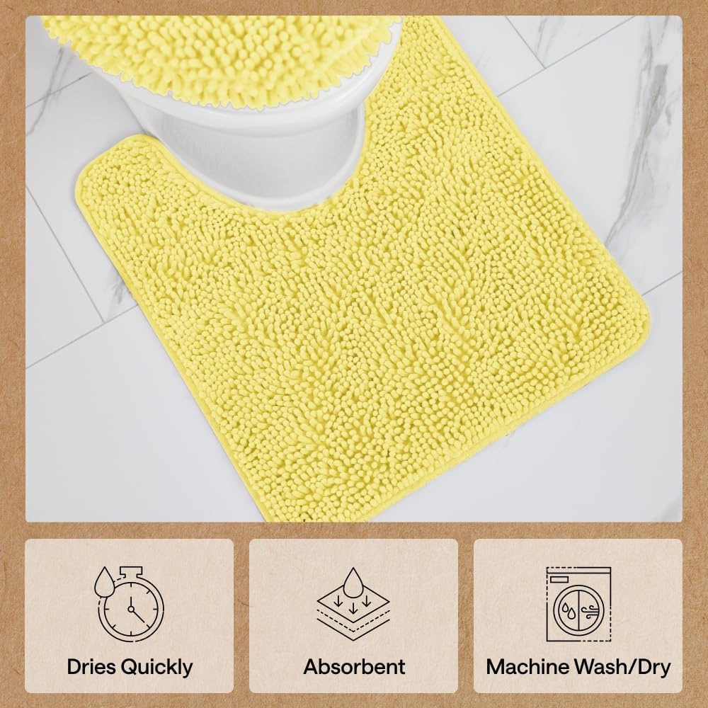 image:imageGORILLA GRIP Bath Rug Mat Thick Soft Absorbent Chenille Quick Dry Microfiber Mats Rubber Backing Machine Washable Shower Floor Rugs Bathroom Bathmat Home Decor Accessories 24x17 GreyYellow
