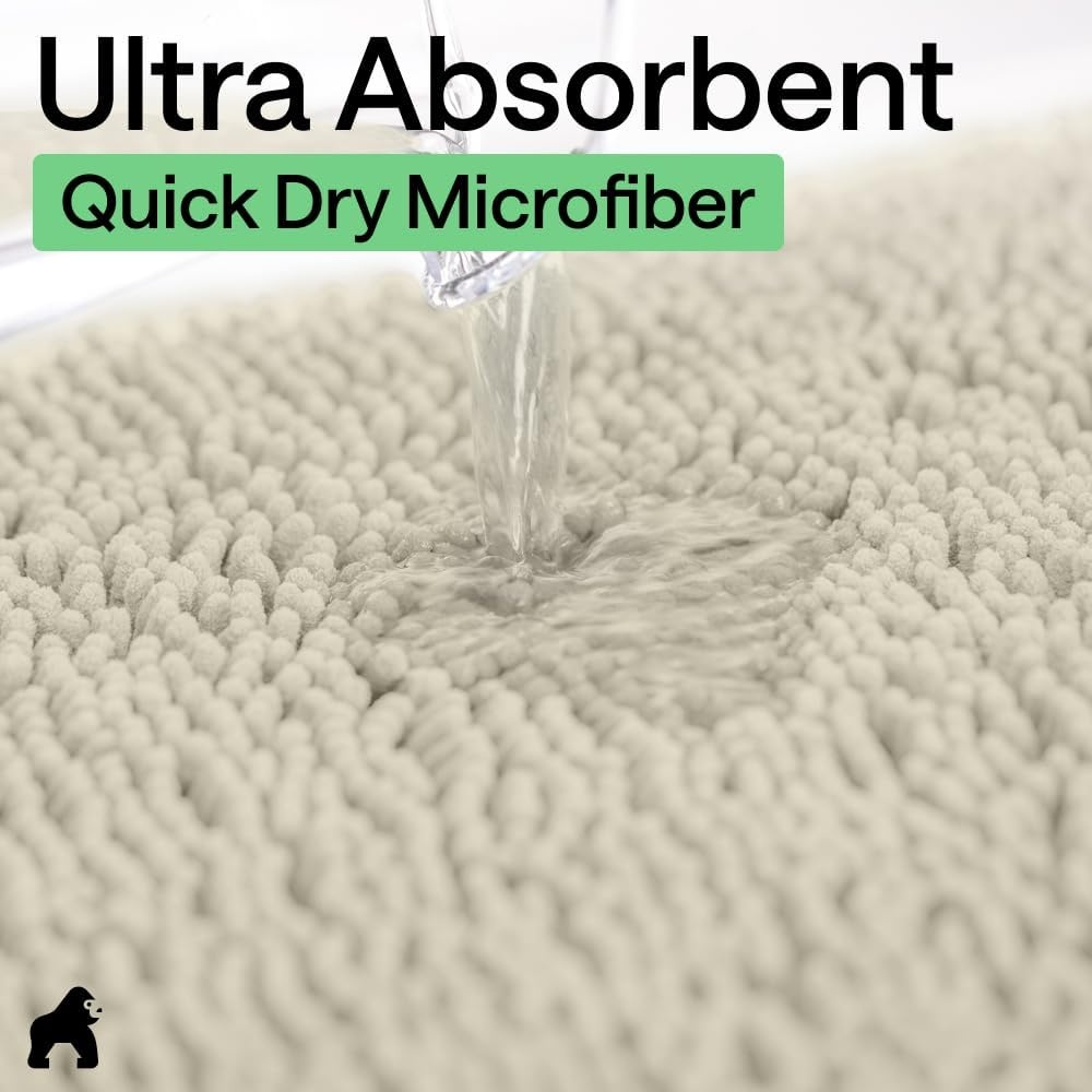 image:imageGORILLA GRIP Bath Rug Mat Thick Soft Absorbent Chenille Quick Dry Microfiber Mats Rubber Backing Machine Washable Shower Floor Rugs Bathroom Bathmat Home Decor Accessories 24x17 GreyDusty Cloud