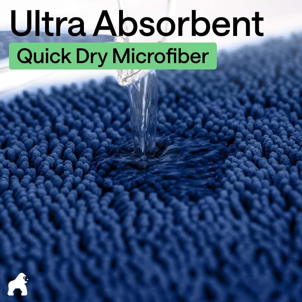 image:imageGORILLA GRIP Bath Rug Mat Thick Soft Absorbent Chenille Quick Dry Microfiber Mats Rubber Backing Machine Washable Shower Floor Rugs Bathroom Bathmat Home Decor Accessories 24x17 GreyRoyal Blue