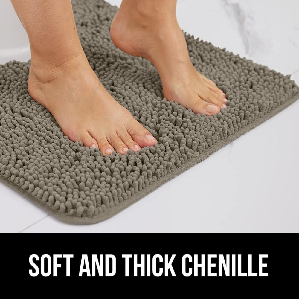 image:imageGORILLA GRIP Bath Rug Mat Thick Soft Absorbent Chenille Quick Dry Microfiber Mats Rubber Backing Machine Washable Shower Floor Rugs Bathroom Bathmat Home Decor Accessories 24x17 GreyLatte