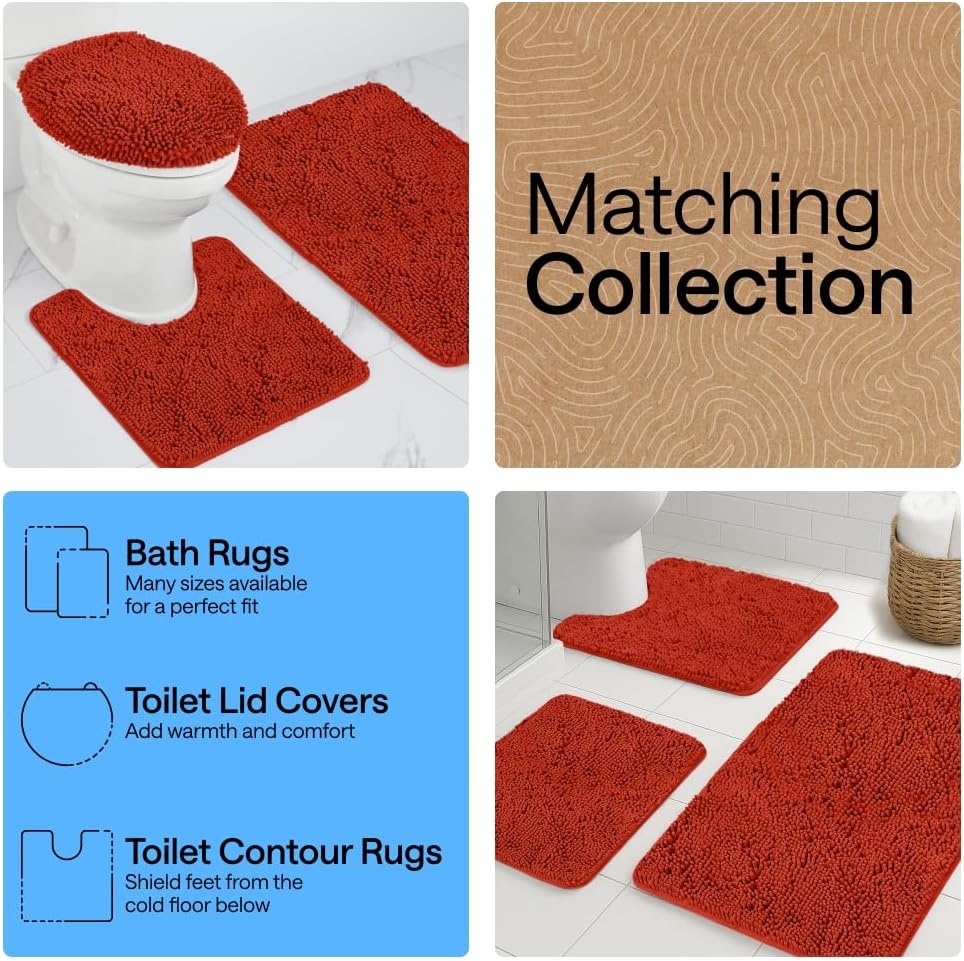 image:imageGORILLA GRIP Bath Rug Mat Thick Soft Absorbent Chenille Quick Dry Microfiber Mats Rubber Backing Machine Washable Shower Floor Rugs Bathroom Bathmat Home Decor Accessories 24x17 GreySunset Orange