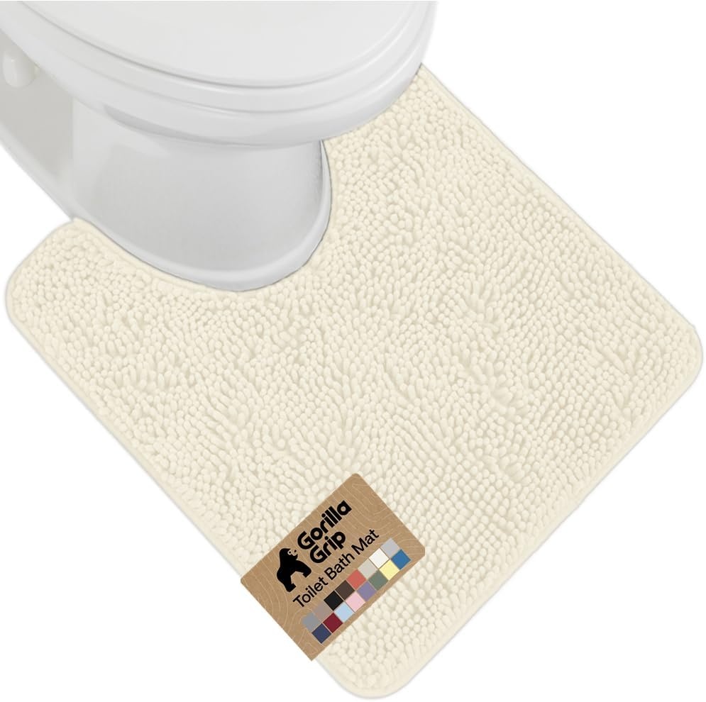 image:imageGORILLA GRIP Bath Rug Mat Thick Soft Absorbent Chenille Quick Dry Microfiber Mats Rubber Backing Machine Washable Shower Floor Rugs Bathroom Bathmat Home Decor Accessories 24x17 GreyIvory