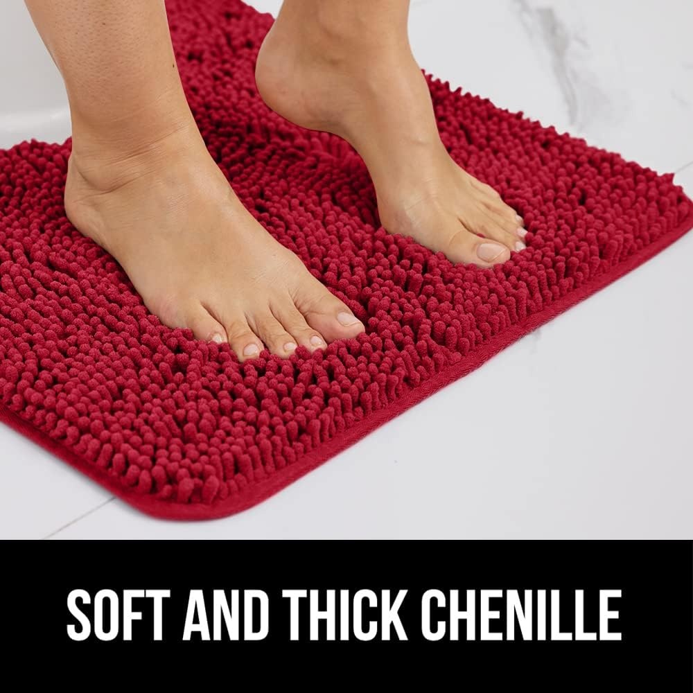 image:imageGORILLA GRIP Bath Rug Mat Thick Soft Absorbent Chenille Quick Dry Microfiber Mats Rubber Backing Machine Washable Shower Floor Rugs Bathroom Bathmat Home Decor Accessories 24x17 GreyRed