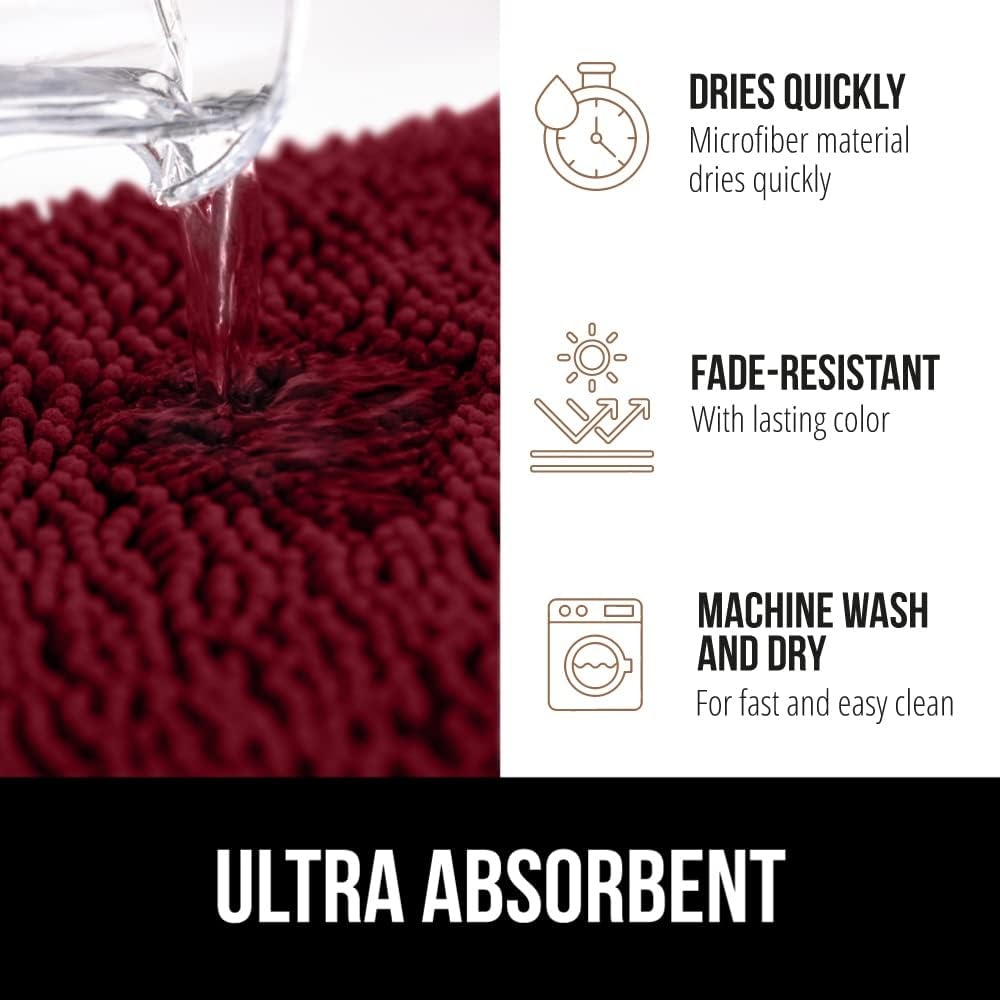 image:imageGORILLA GRIP Bath Rug Mat Thick Soft Absorbent Chenille Quick Dry Microfiber Mats Rubber Backing Machine Washable Shower Floor Rugs Bathroom Bathmat Home Decor Accessories 24x17 GreyBurgundy