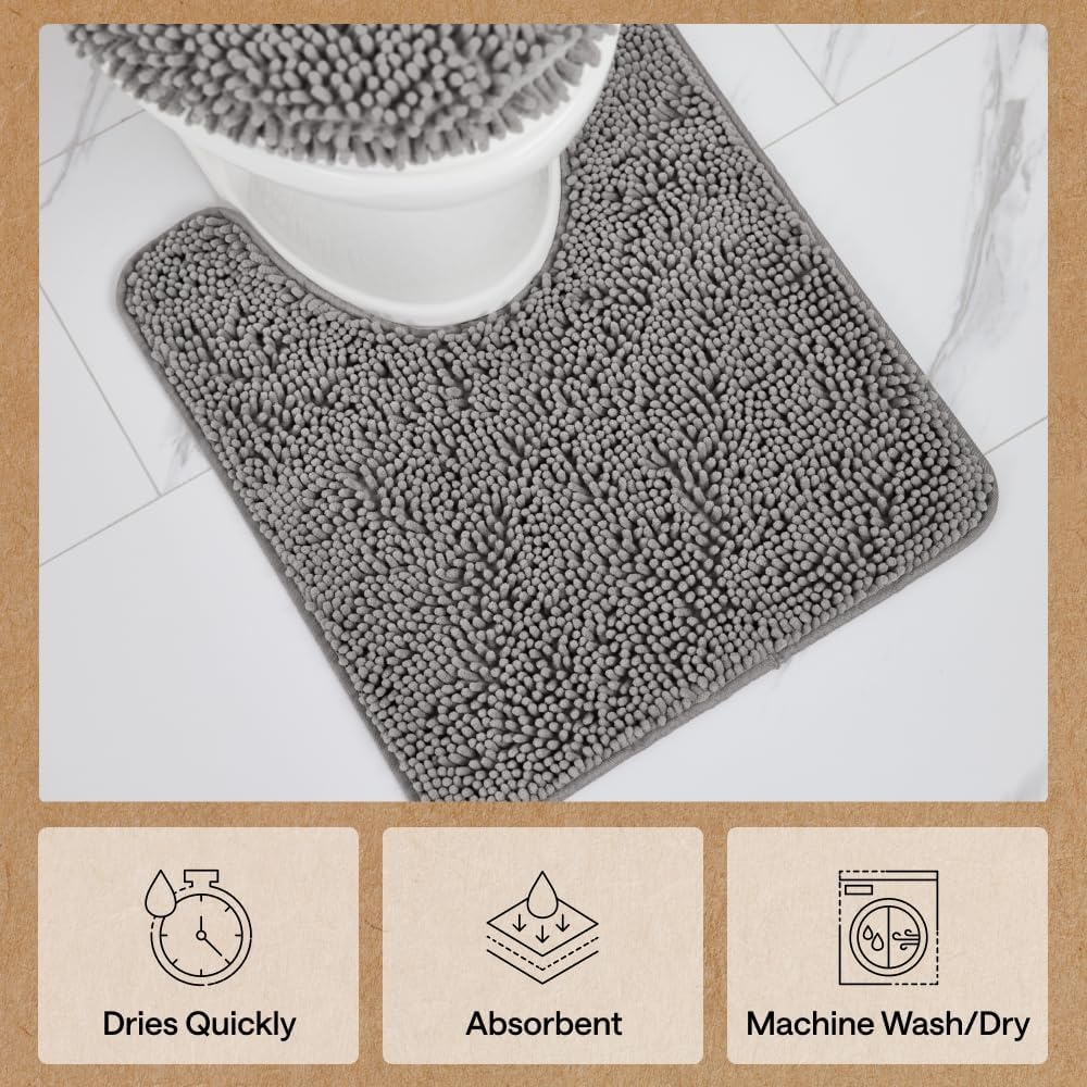 image:imageGORILLA GRIP Bath Rug Mat Thick Soft Absorbent Chenille Quick Dry Microfiber Mats Rubber Backing Machine Washable Shower Floor Rugs Bathroom Bathmat Home Decor Accessories 24x17 GreyGrey