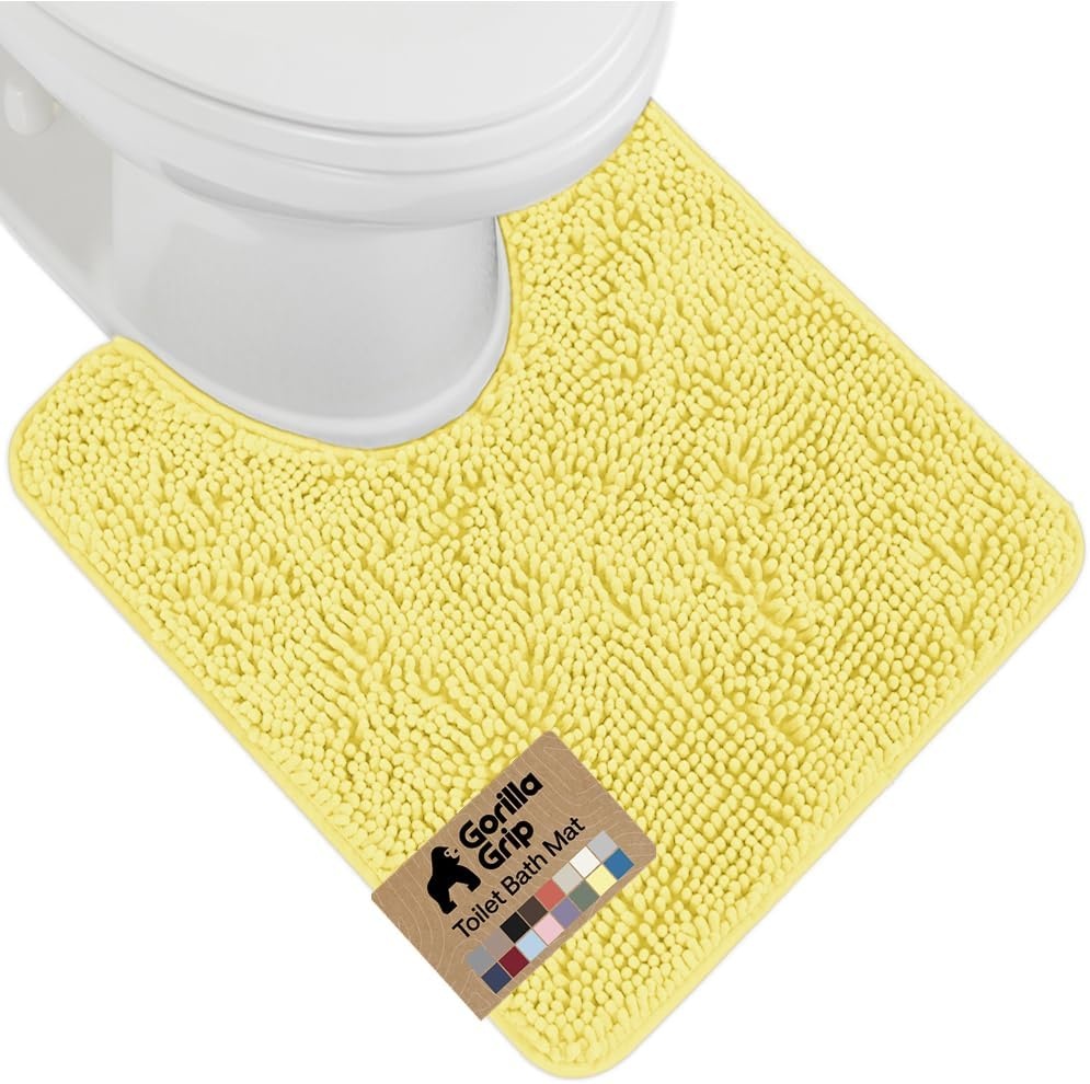 image:imageGORILLA GRIP Bath Rug Mat Thick Soft Absorbent Chenille Quick Dry Microfiber Mats Rubber Backing Machine Washable Shower Floor Rugs Bathroom Bathmat Home Decor Accessories 24x17 GreyYellow