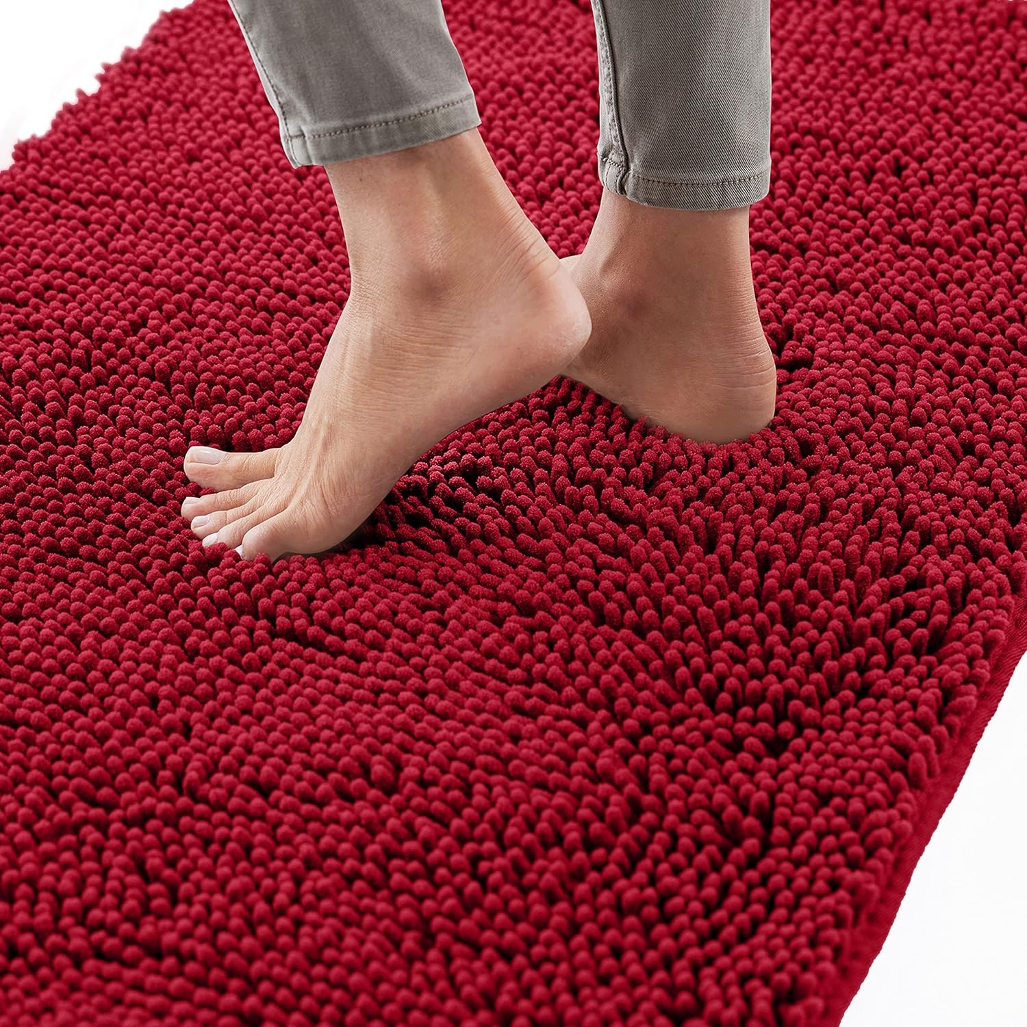 image:imageGORILLA GRIP Bath Rug Mat Thick Soft Absorbent Chenille Quick Dry Microfiber Mats Rubber Backing Machine Washable Shower Floor Rugs Bathroom Bathmat Home Decor Accessories 24x17 GreyRed