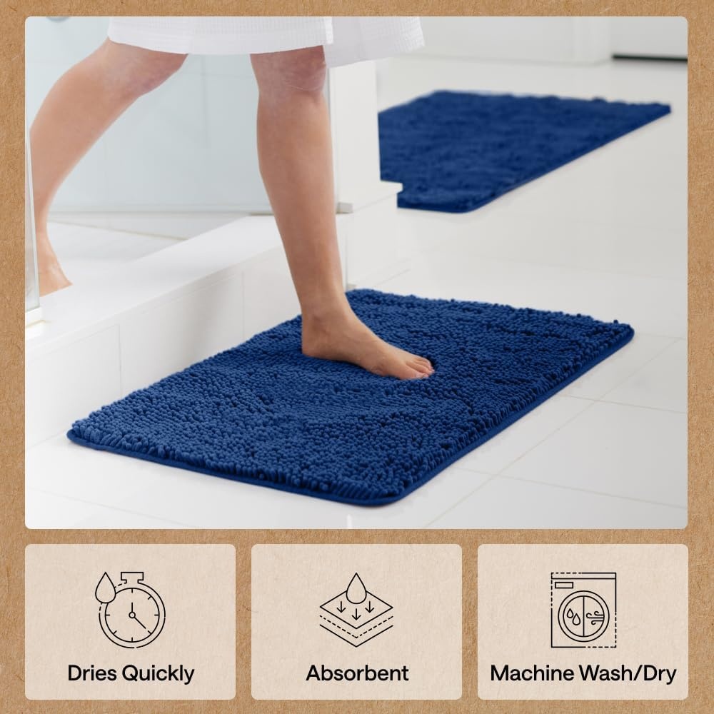 image:imageGORILLA GRIP Bath Rug Mat Thick Soft Absorbent Chenille Quick Dry Microfiber Mats Rubber Backing Machine Washable Shower Floor Rugs Bathroom Bathmat Home Decor Accessories 24x17 GreyRoyal Blue