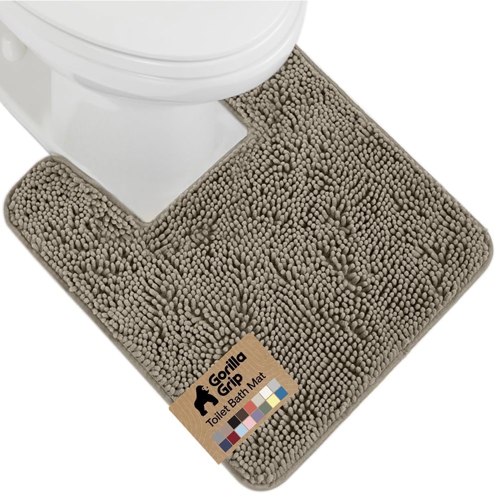 image:imageGORILLA GRIP Bath Rug Mat Thick Soft Absorbent Chenille Quick Dry Microfiber Mats Rubber Backing Machine Washable Shower Floor Rugs Bathroom Bathmat Home Decor Accessories 24x17 GreyLatte