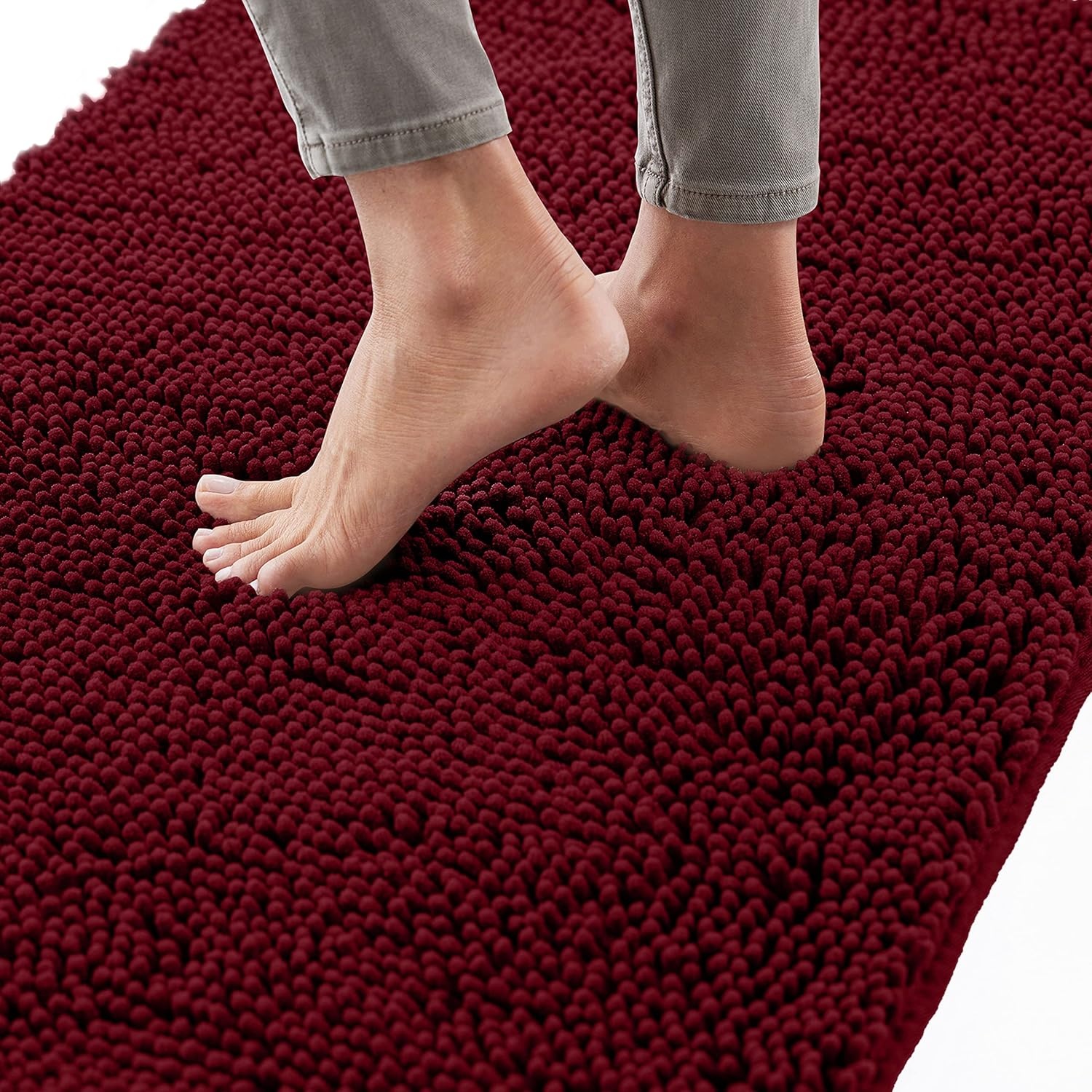 image:imageGORILLA GRIP Bath Rug Mat Thick Soft Absorbent Chenille Quick Dry Microfiber Mats Rubber Backing Machine Washable Shower Floor Rugs Bathroom Bathmat Home Decor Accessories 24x17 GreyBurgundy