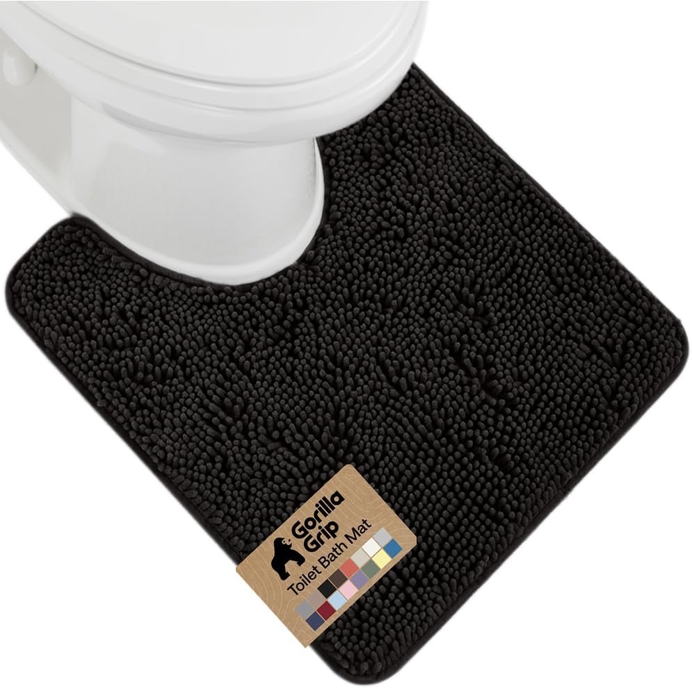 image:imageGORILLA GRIP Bath Rug Mat Thick Soft Absorbent Chenille Quick Dry Microfiber Mats Rubber Backing Machine Washable Shower Floor Rugs Bathroom Bathmat Home Decor Accessories 24x17 GreyBlack