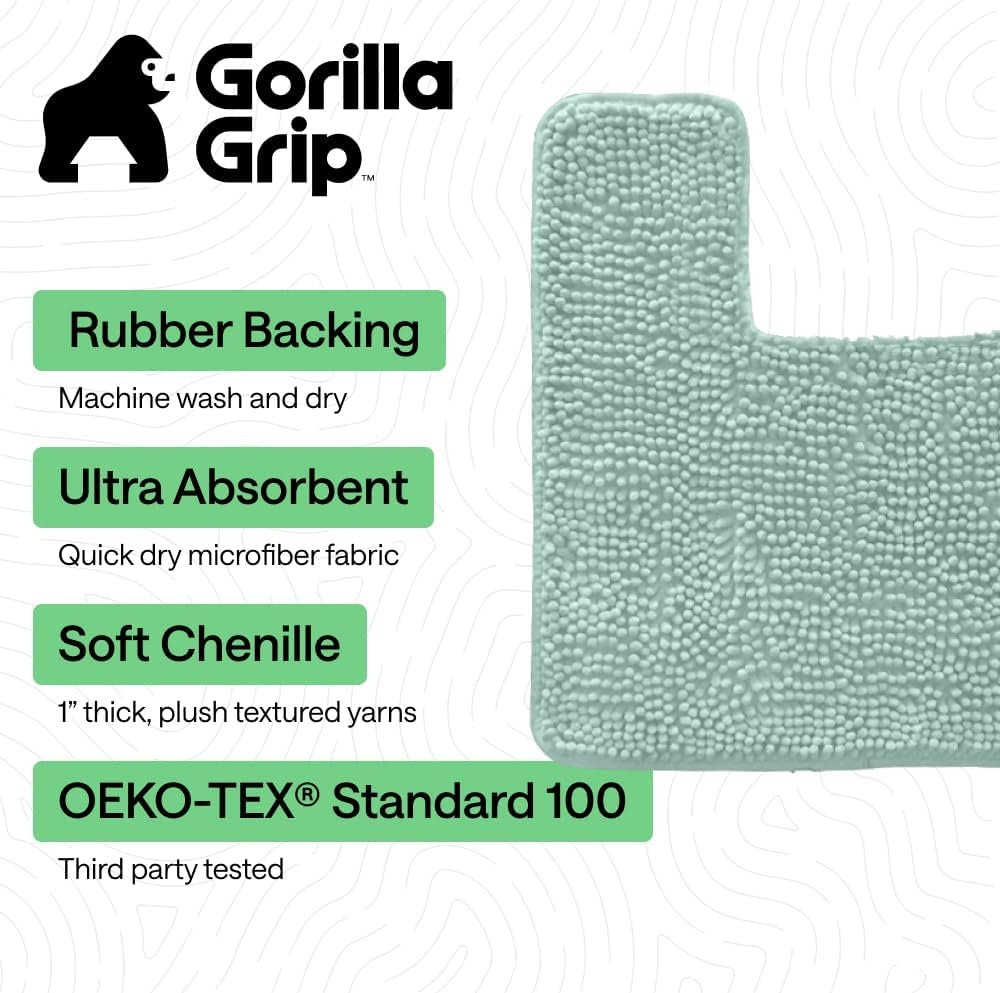 image:imageGORILLA GRIP Bath Rug Mat Thick Soft Absorbent Chenille Quick Dry Microfiber Mats Rubber Backing Machine Washable Shower Floor Rugs Bathroom Bathmat Home Decor Accessories 24x17 GreySeablue