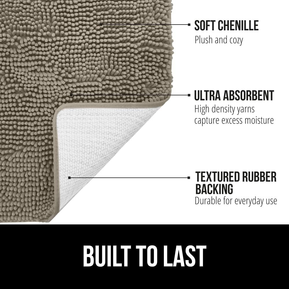 image:imageGORILLA GRIP Bath Rug Mat Thick Soft Absorbent Chenille Quick Dry Microfiber Mats Rubber Backing Machine Washable Shower Floor Rugs Bathroom Bathmat Home Decor Accessories 24x17 GreyLatte
