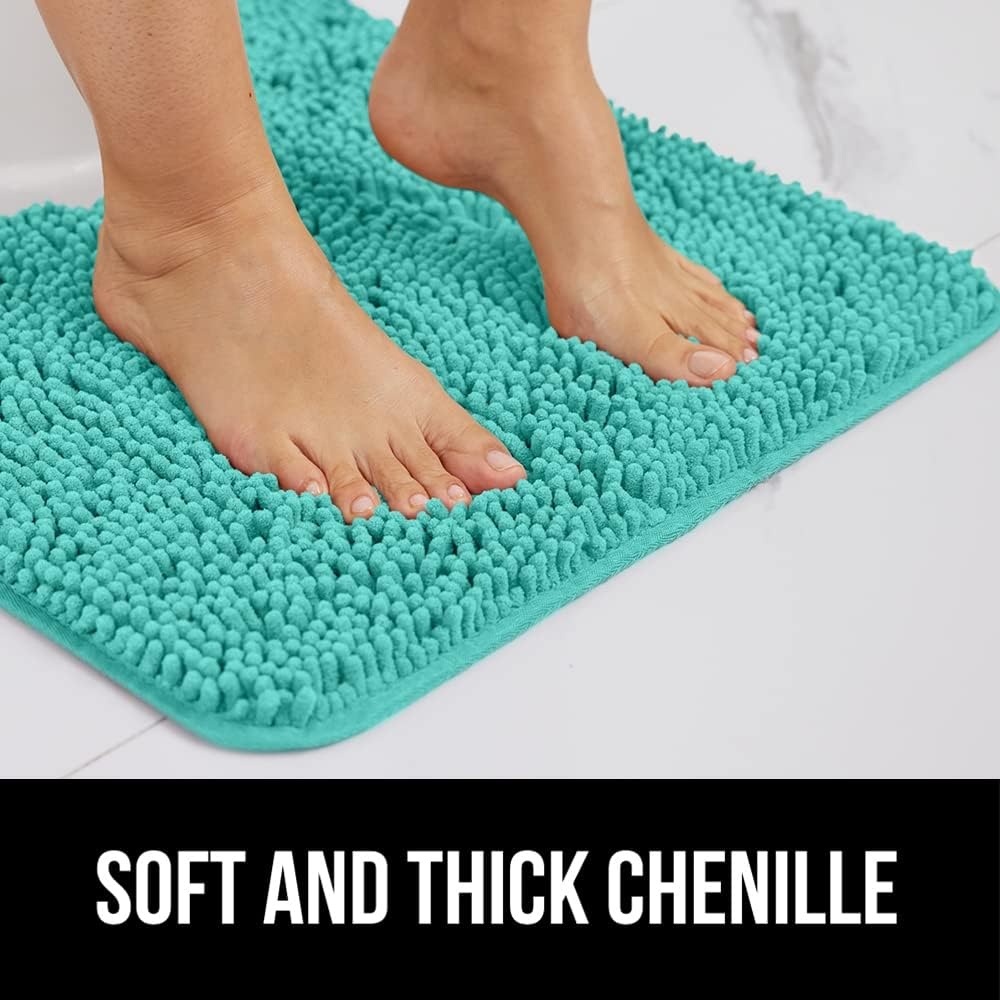 image:imageGORILLA GRIP Bath Rug Mat Thick Soft Absorbent Chenille Quick Dry Microfiber Mats Rubber Backing Machine Washable Shower Floor Rugs Bathroom Bathmat Home Decor Accessories 24x17 GreyTurquoise