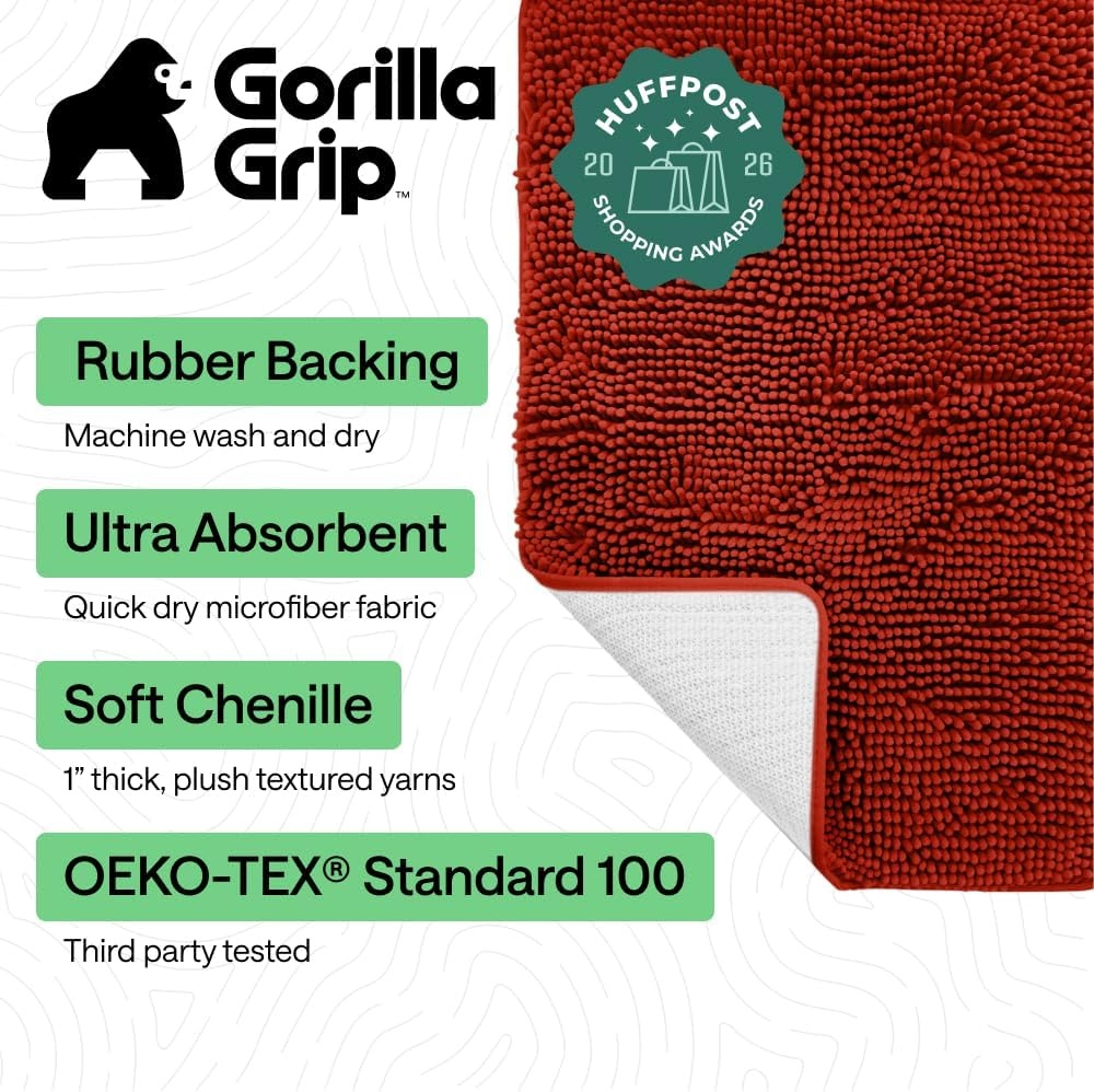 image:imageGORILLA GRIP Bath Rug Mat Thick Soft Absorbent Chenille Quick Dry Microfiber Mats Rubber Backing Machine Washable Shower Floor Rugs Bathroom Bathmat Home Decor Accessories 24x17 GreySunset Orange