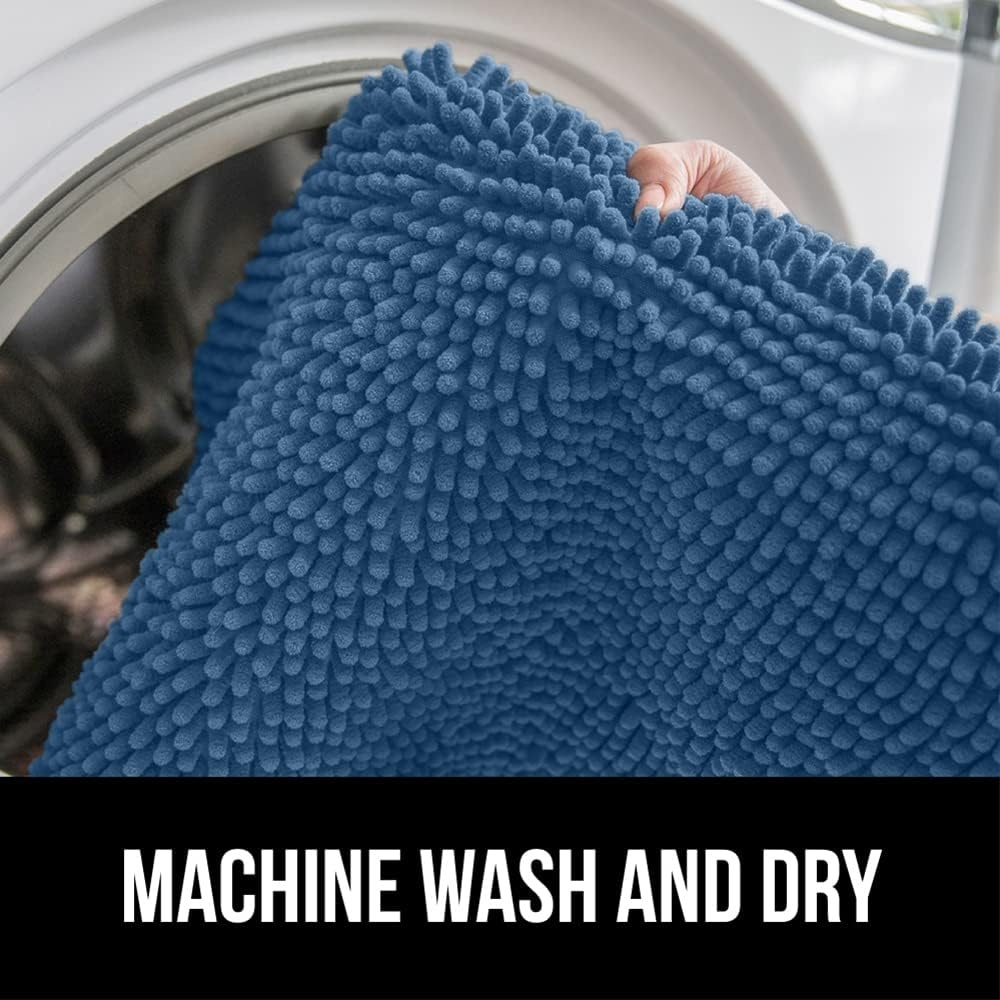 image:imageGORILLA GRIP Bath Rug Mat Thick Soft Absorbent Chenille Quick Dry Microfiber Mats Rubber Backing Machine Washable Shower Floor Rugs Bathroom Bathmat Home Decor Accessories 24x17 GreyBlue
